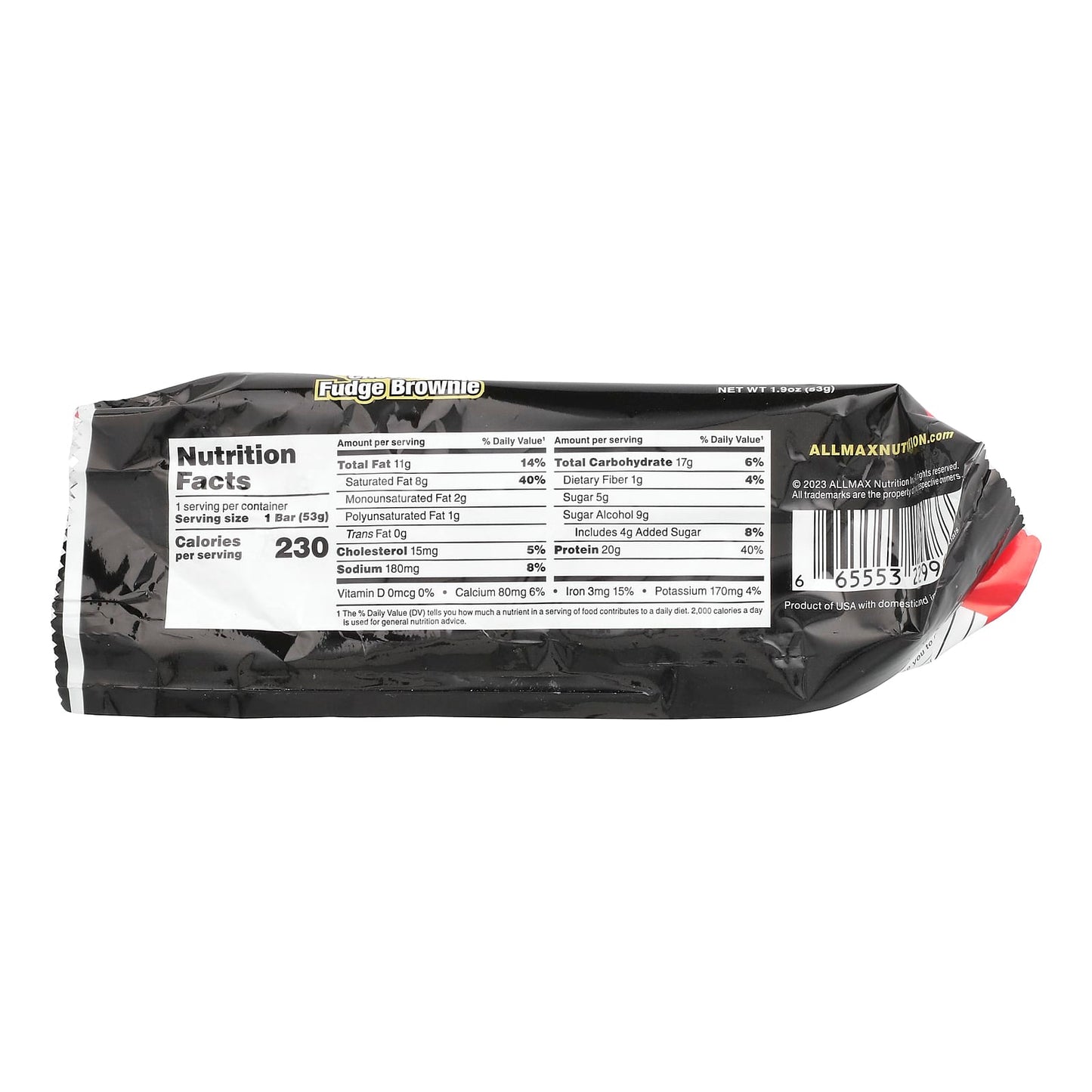 ALLMAX Hexapro Chocolate Fudge Brownie Protein Bar (20g Protein, Low Sugar) - Image 2