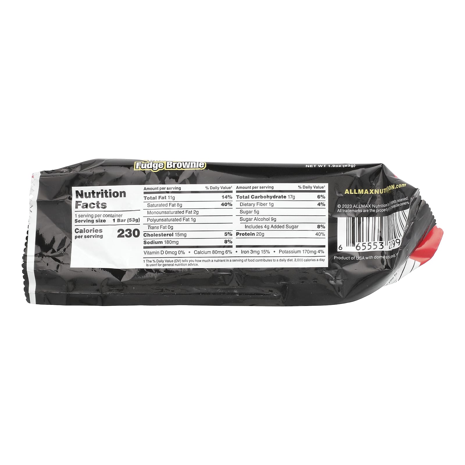 ALLMAX Hexapro Chocolate Fudge Brownie Protein Bar (20g Protein, Low Sugar) - Image 2