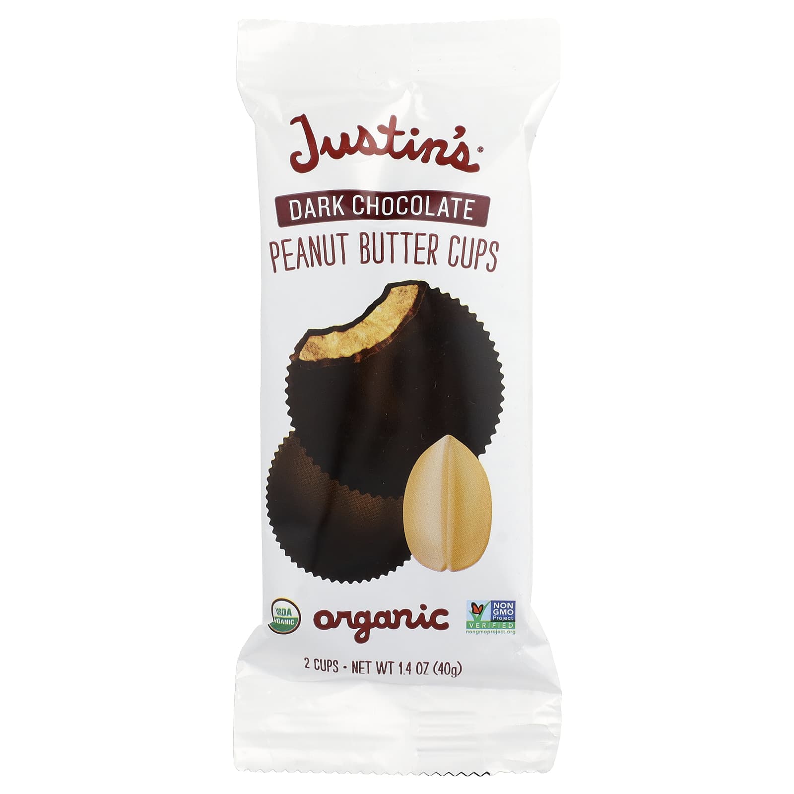 Justin's Organic Dark Chocolate Peanut Butter Cups, 2 Cups, 1.4 oz | USDA Organic - Image 1