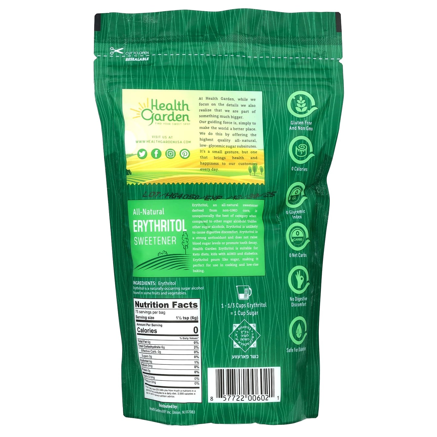 All-Natural Erythritol Sweetener by Health Garden, 1 lb (453 g) - Sugar Free & Low Glycemic - Image 2