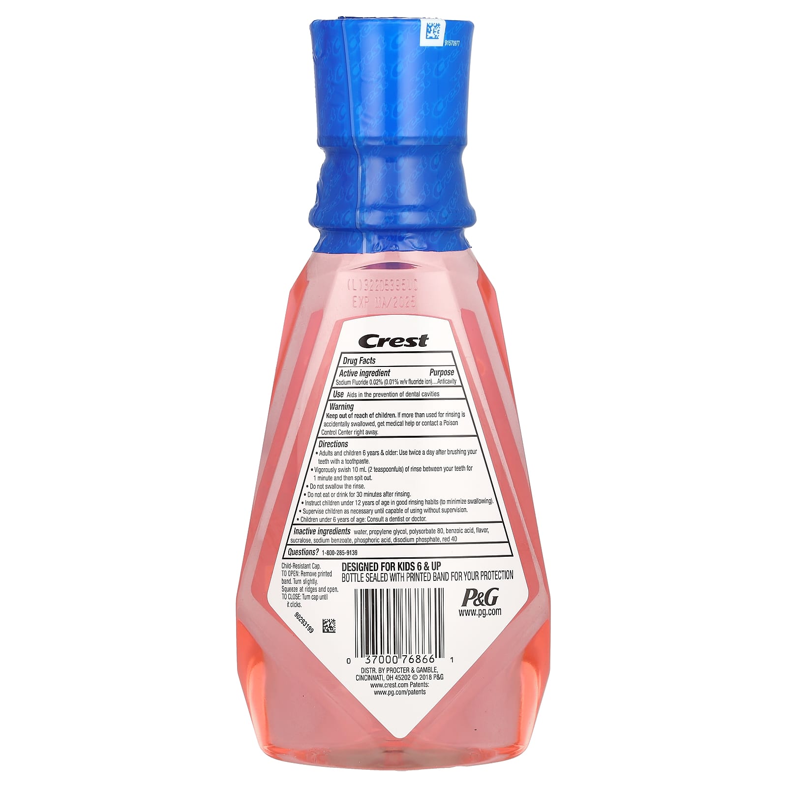 Crest Anticavity Kids Tooth Rinse, Strawberry Rush, 16.9 oz for Kids 6 & Up - Image 2