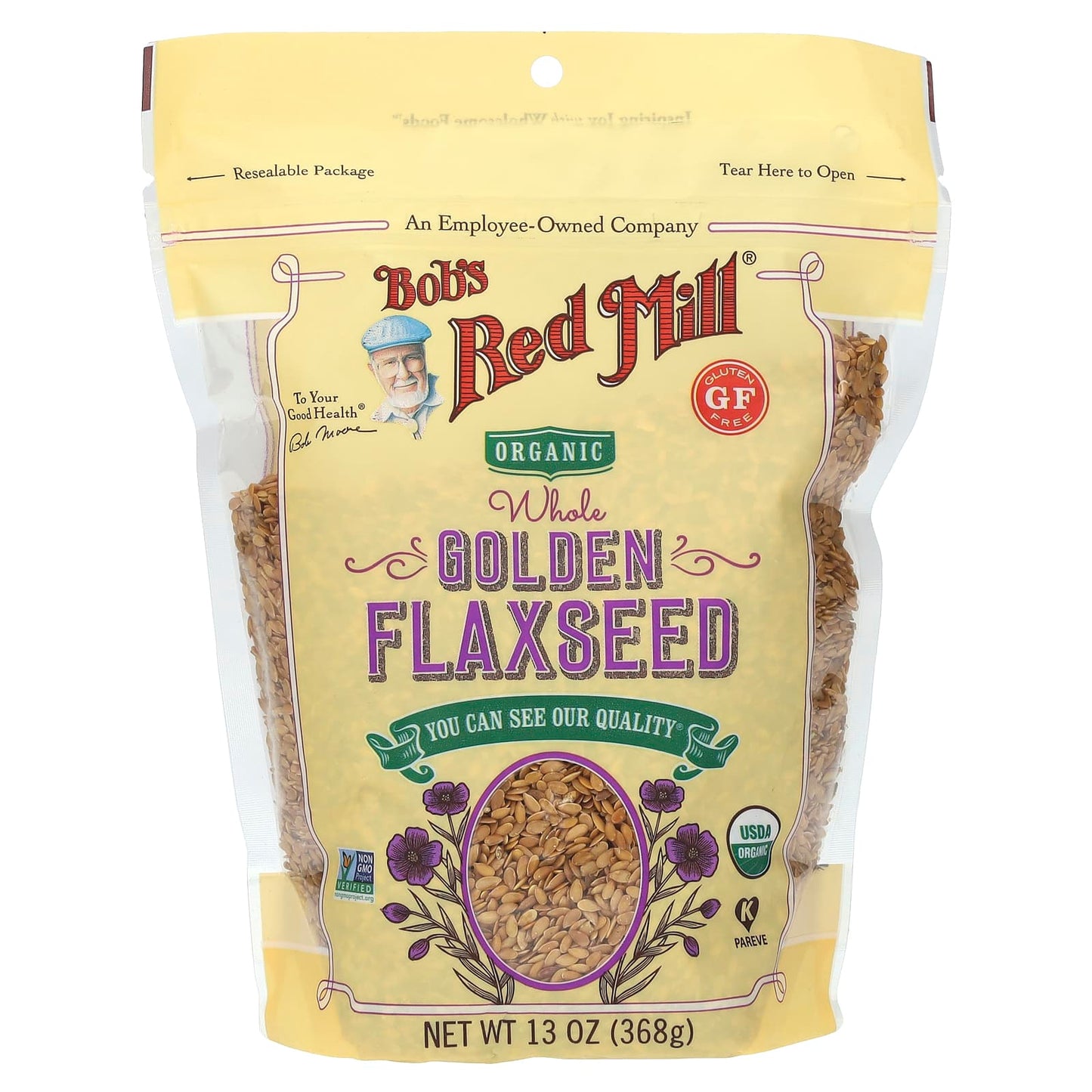 Organic Whole Golden Flaxseed by Bob's Red Mill, USDA Certified, 13 oz - Image 1