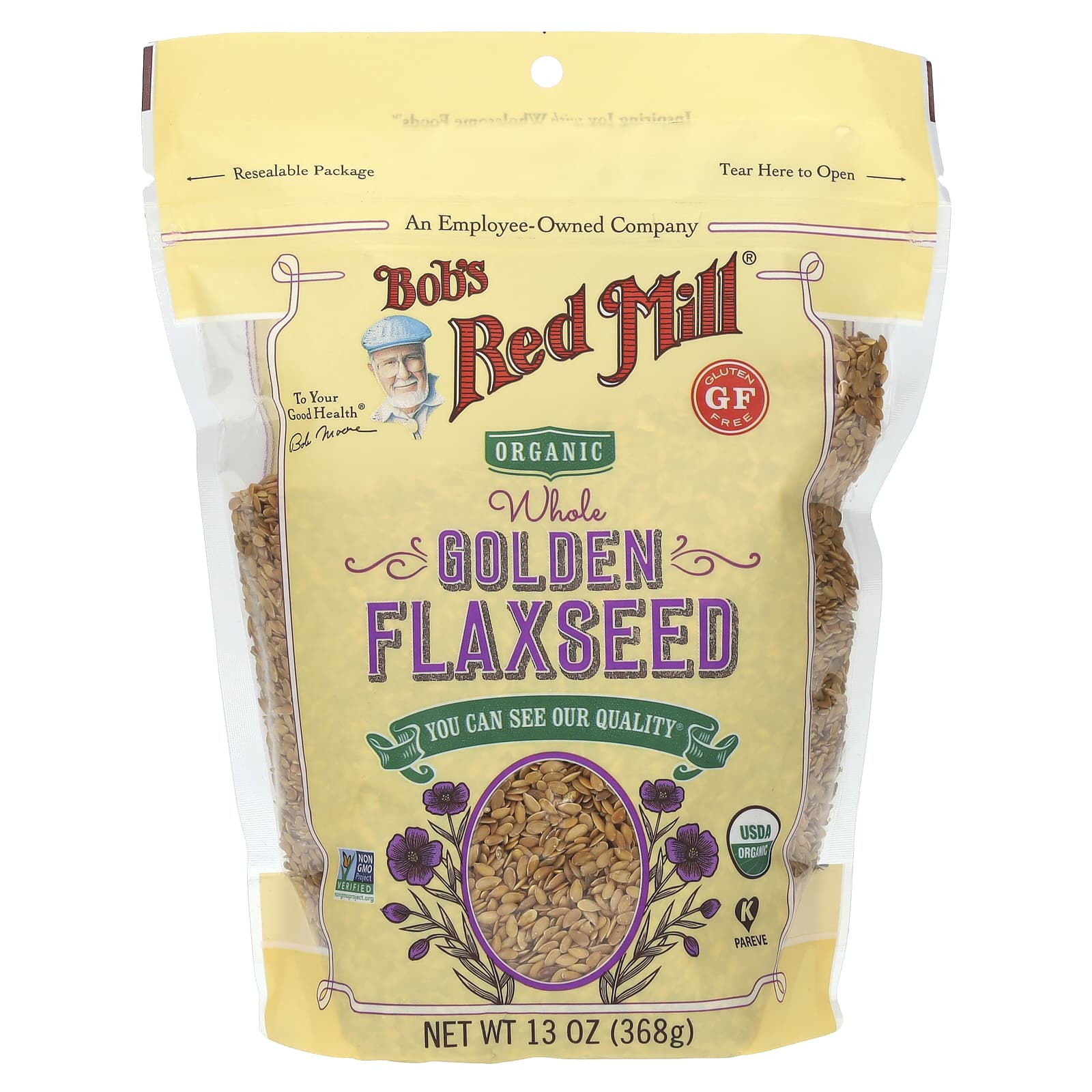 Organic Whole Golden Flaxseed by Bob's Red Mill, USDA Certified, 13 oz - Image 1