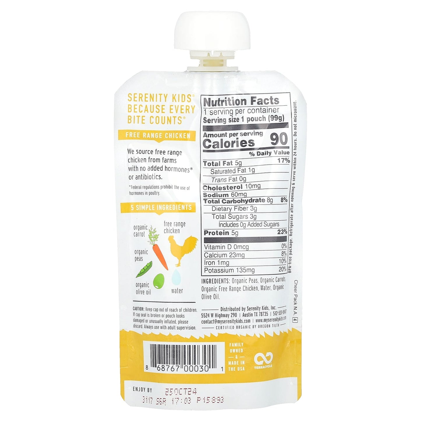 Serenity Kids, Chicken with Peas & Carrots, 6+ Months, 3.5 oz (99 g) - Image 2