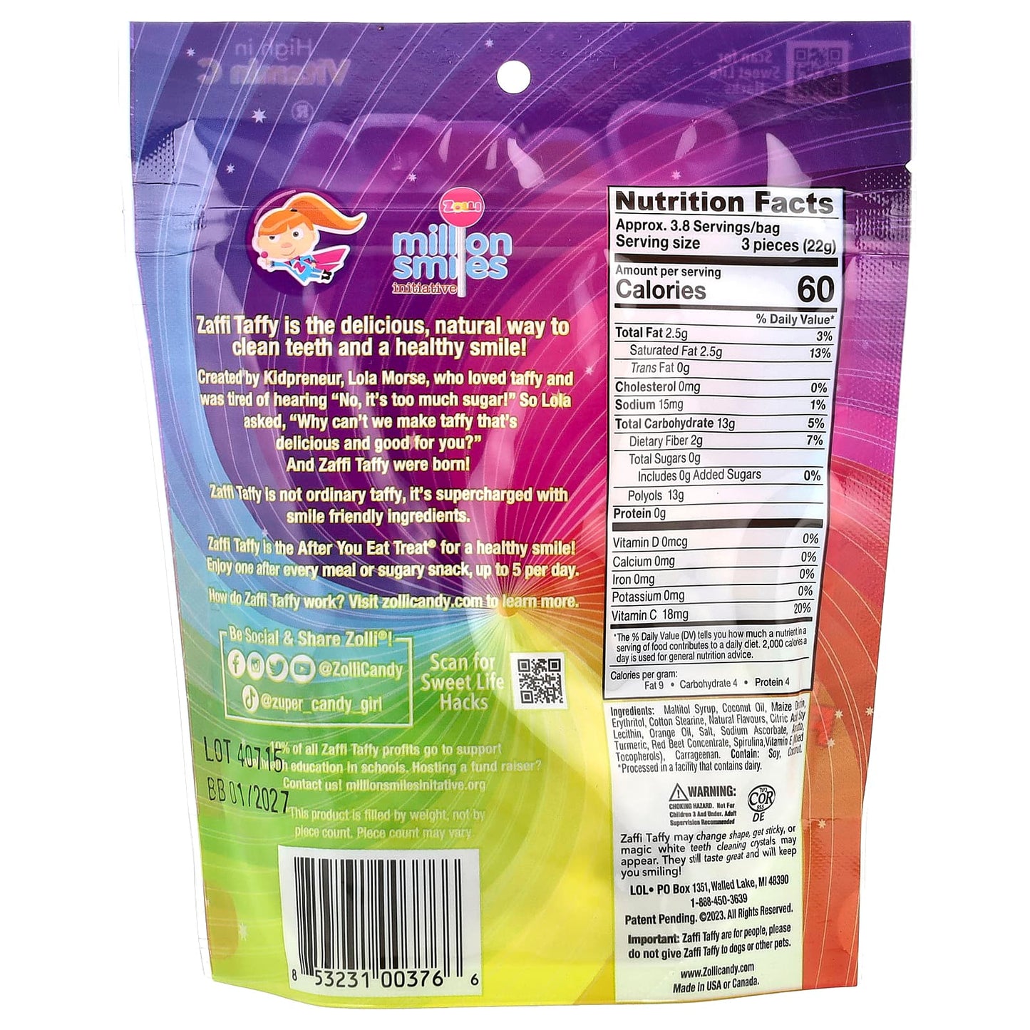 Zollipops, Zaffi Taffy®, Clean Teeth Taffy, Delicious Fruit, 3 oz (85 g) - Image 2