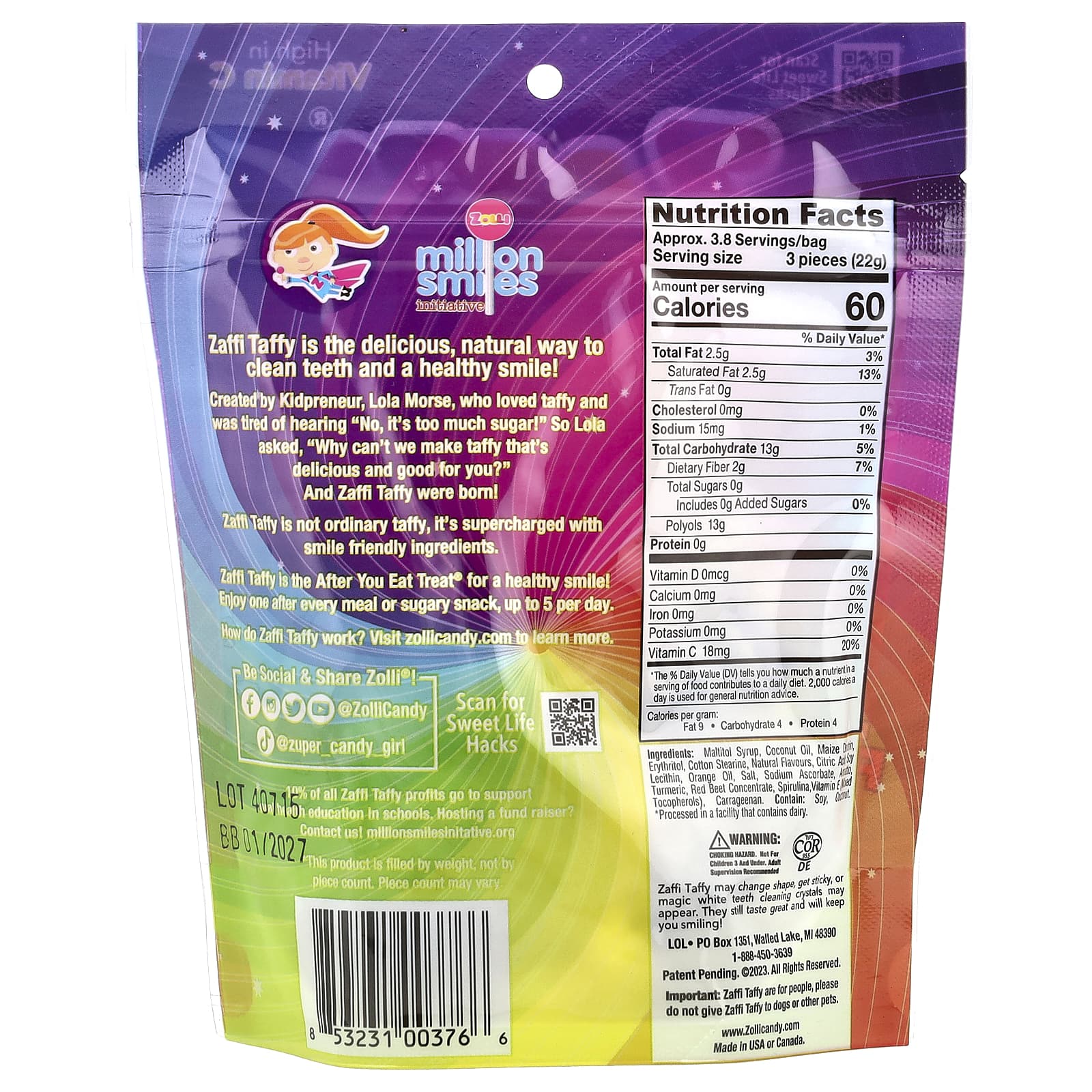 Zollipops, Zaffi Taffy®, Clean Teeth Taffy, Delicious Fruit, 3 oz (85 g) - Image 2