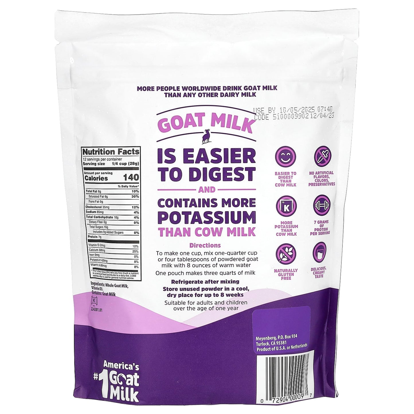 Meyenberg Goat Milk, Whole Powdered Goat Milk, 12 oz (340 g) - Image 2