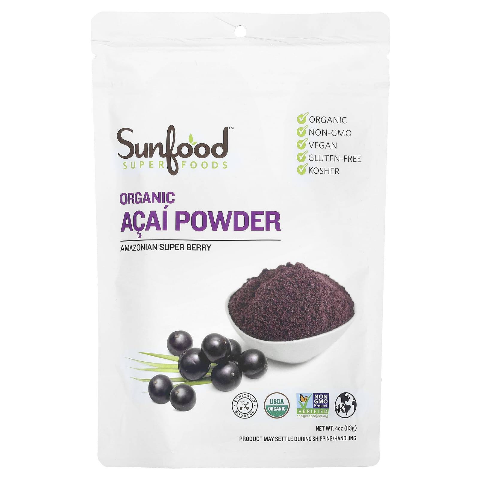 Sunfood, Organic Acai Powder, 4 oz (113 g) - Image 1