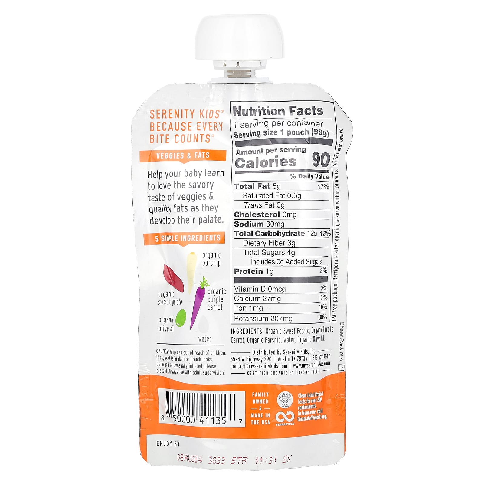 Serenity Kids, Organic Sweet Potato & Parsnips with Purple Carrot & Olive Oil, 6+ Months, 3.5 oz (99 g) - Image 2