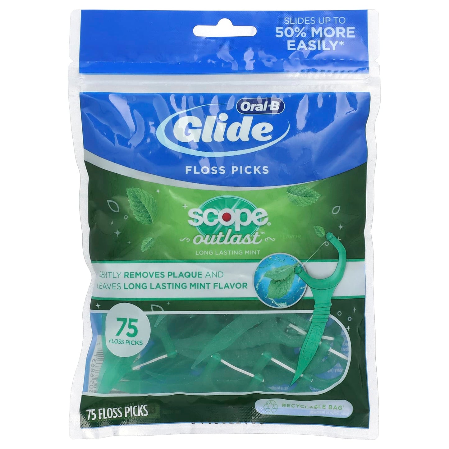 Oral-B, Glide, Scope® Outlast™ Floss Picks, Mint, 75 Floss Picks - Image 1