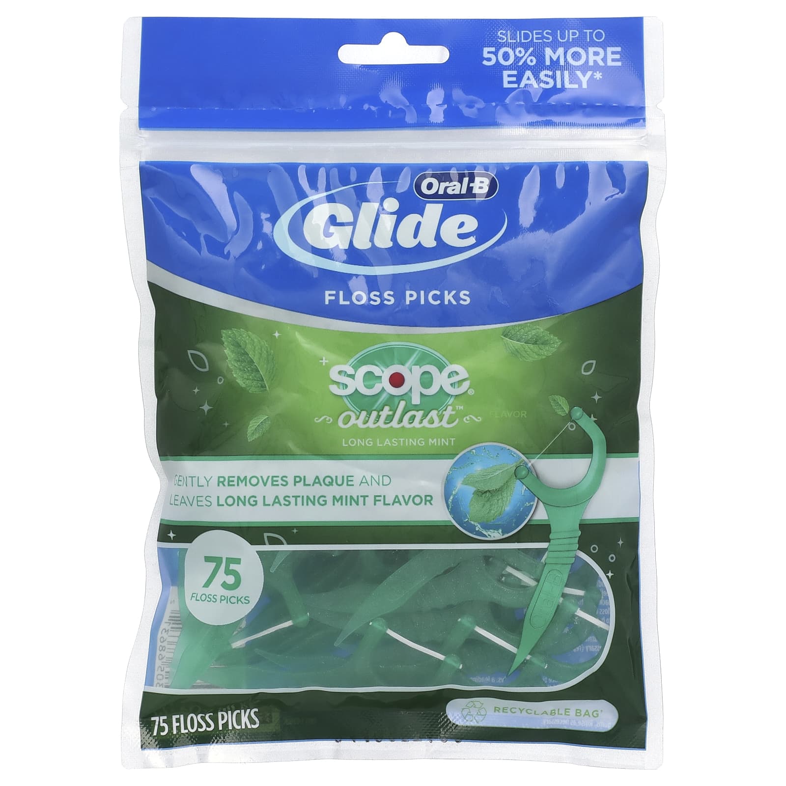 Oral-B, Glide, Scope® Outlast™ Floss Picks, Mint, 75 Floss Picks - Image 1