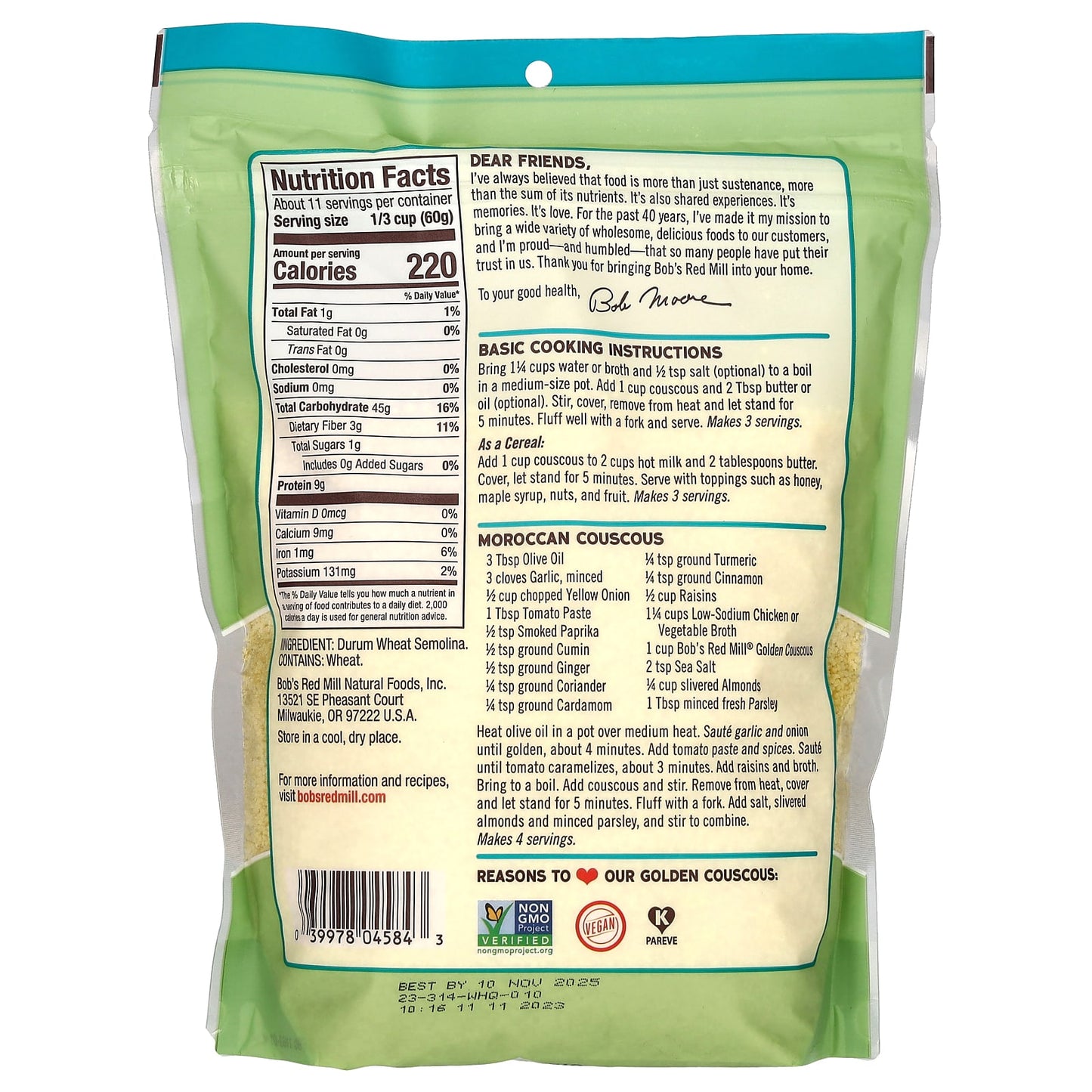 Bob's Red Mill Golden Couscous, Quick Cooking, Non-GMO, Vegan, 24 oz - Image 2
