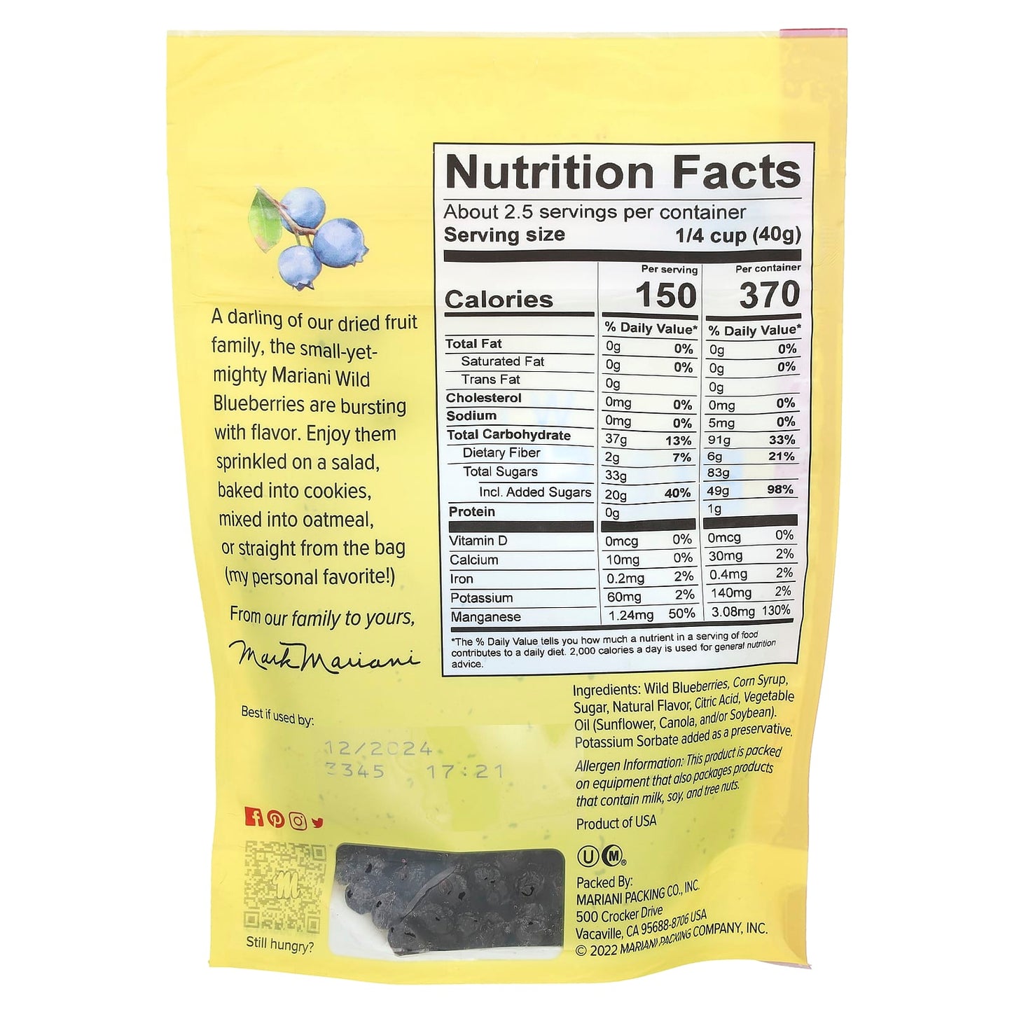 Mariani, Wild Blueberries, 3.5 oz (99 g) - Image 2