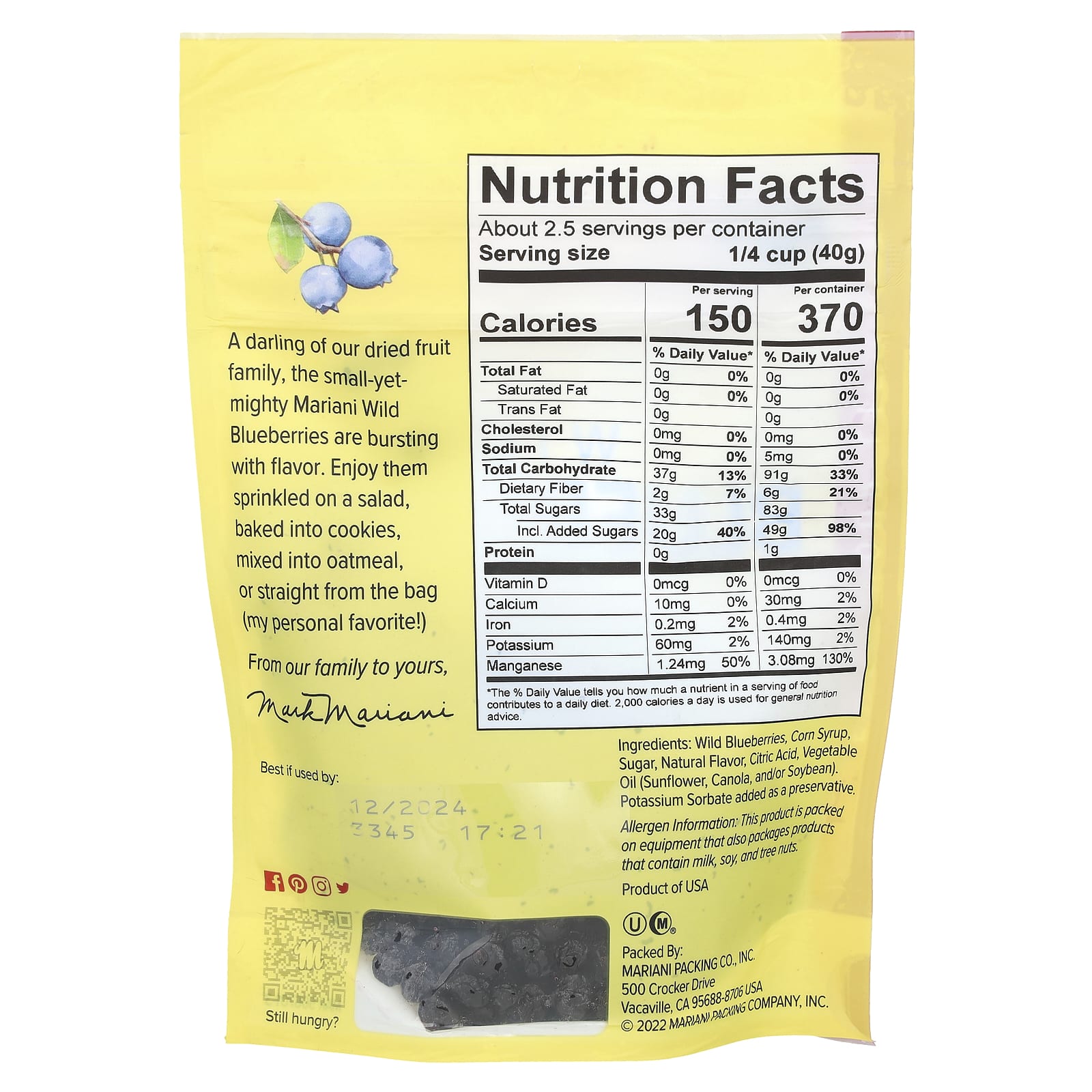 Mariani, Wild Blueberries, 3.5 oz (99 g) - Image 2