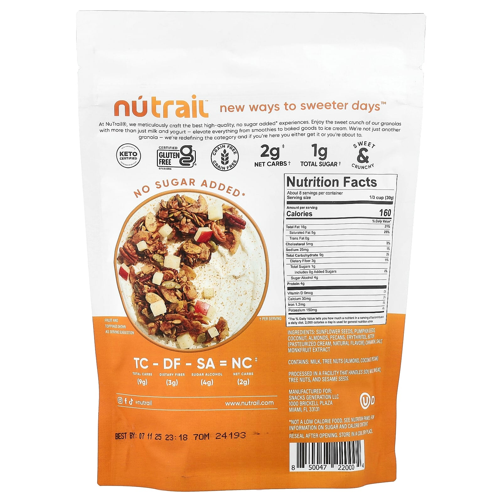 NuTrail, Nut Granola, Cinnamon Pecan, 8 oz (227 g) - Image 2