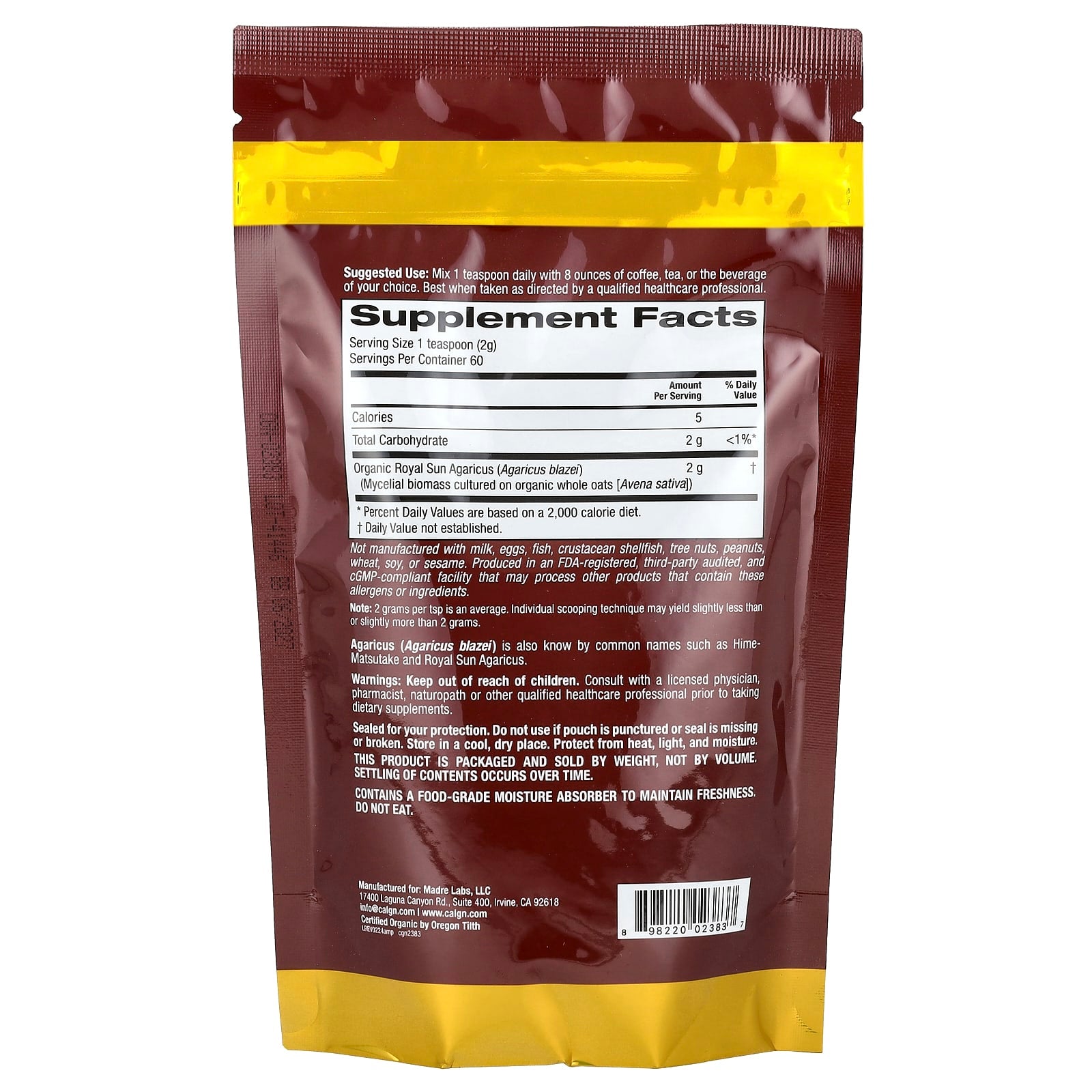 Certified Organic Agaricus Mushroom Powder for Immune Support by California Gold Nutrition - Image 2