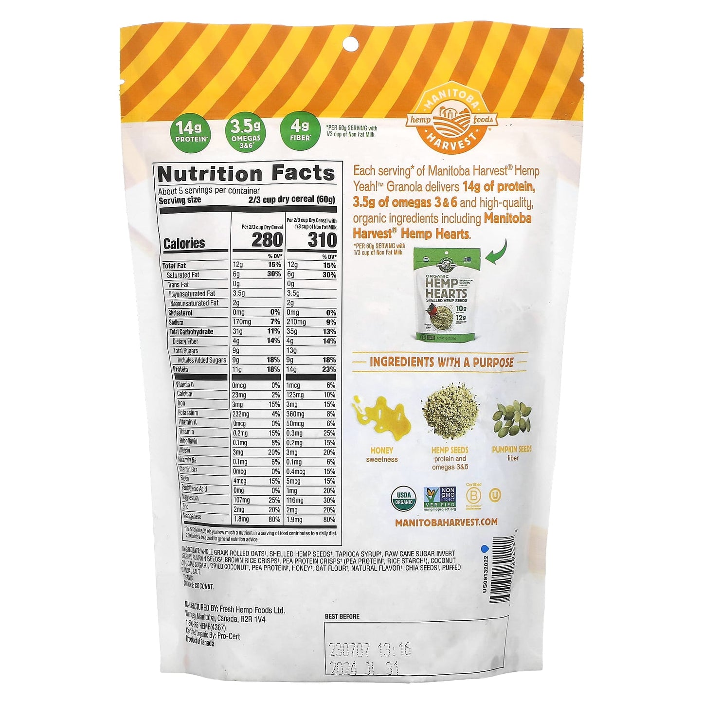 Manitoba Harvest, Hemp Yeah!, Organic Granola, Honey & Oats, 10 oz (283 g) - Image 2