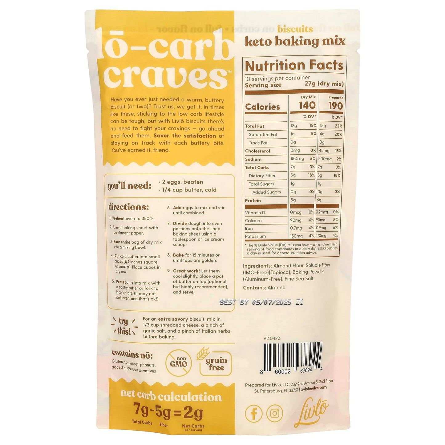 Livlo, Biscuits, Keto Baking Mix, Classic Butter,  9.4 oz (266 g) - Image 2