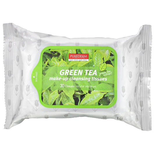 Purederm, Make-Up Cleansing Tissues, Green Tea, 30 Tissues - Image 1