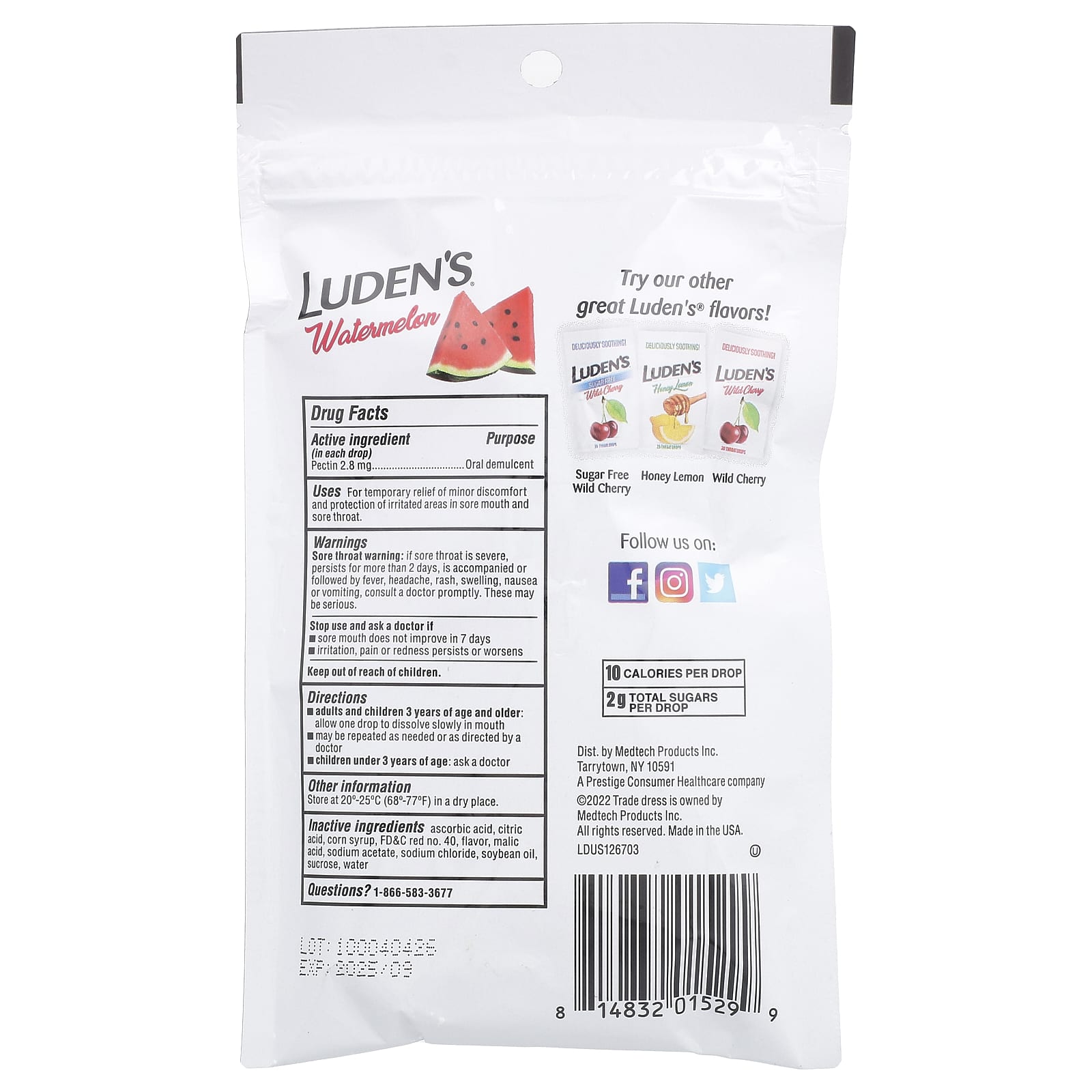 Luden's, Pectin Lozenge/Oral Demulcent, Watermelon, 25 Throat Drops - Image 2