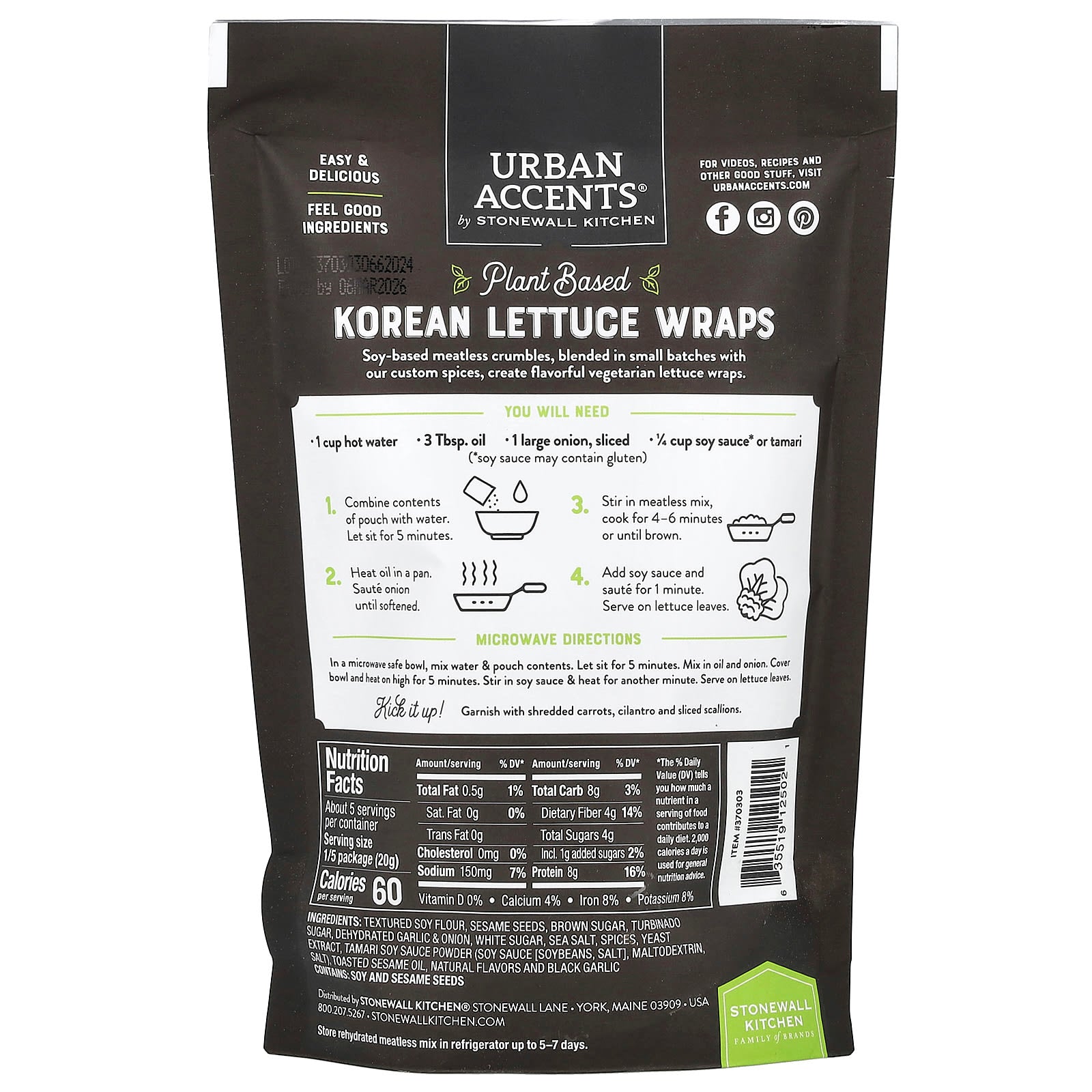 Urban Accents, Plant Based Korean BBQ, Ground Veggie Meatless Mix,  Sweet Black Garlic, 3.6 oz (102 g) - Image 2