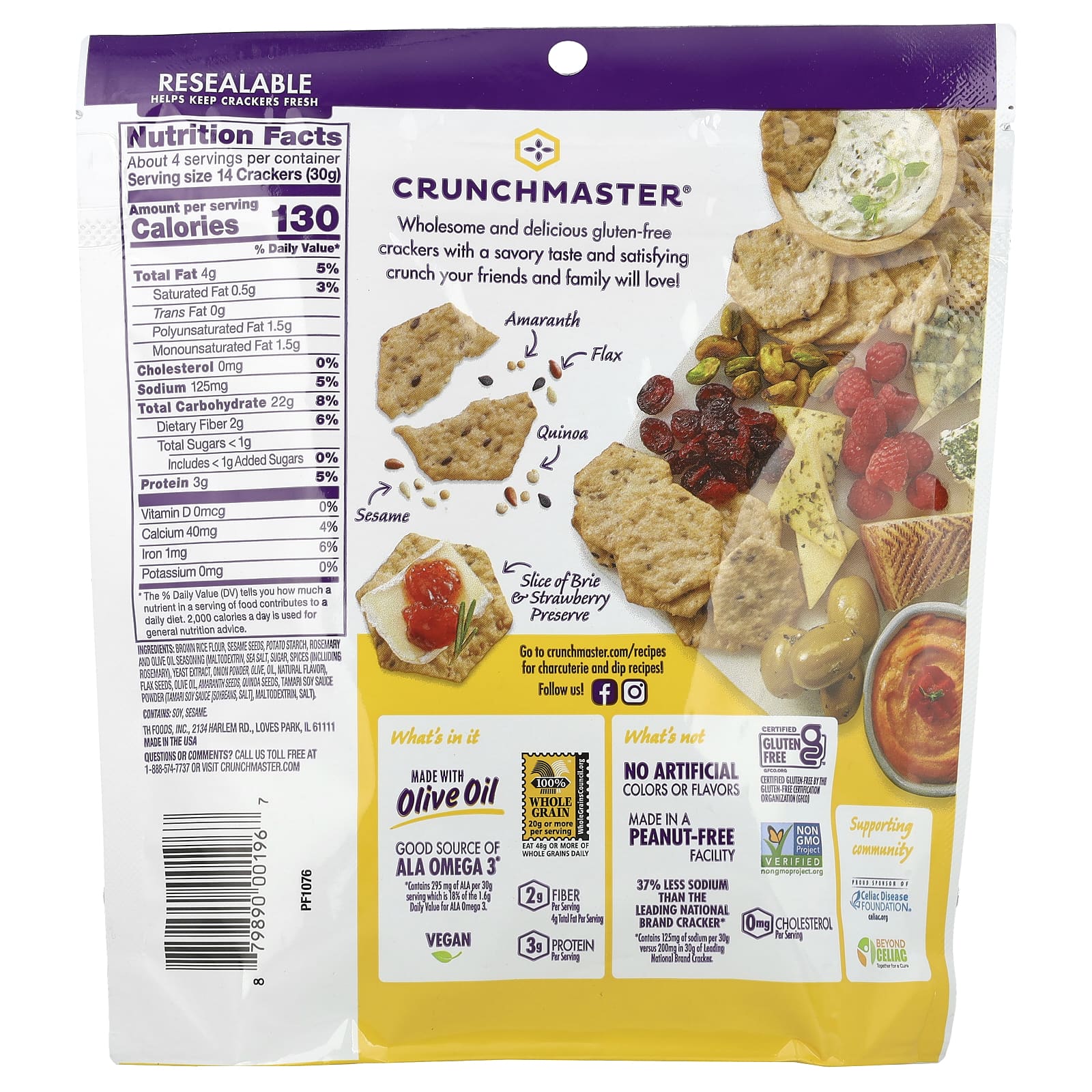 Crunchmaster, Multi-Seed, Crunchy, Baked Rice Crackers, Rosemary & Olive Oil, 4 oz (113 g)