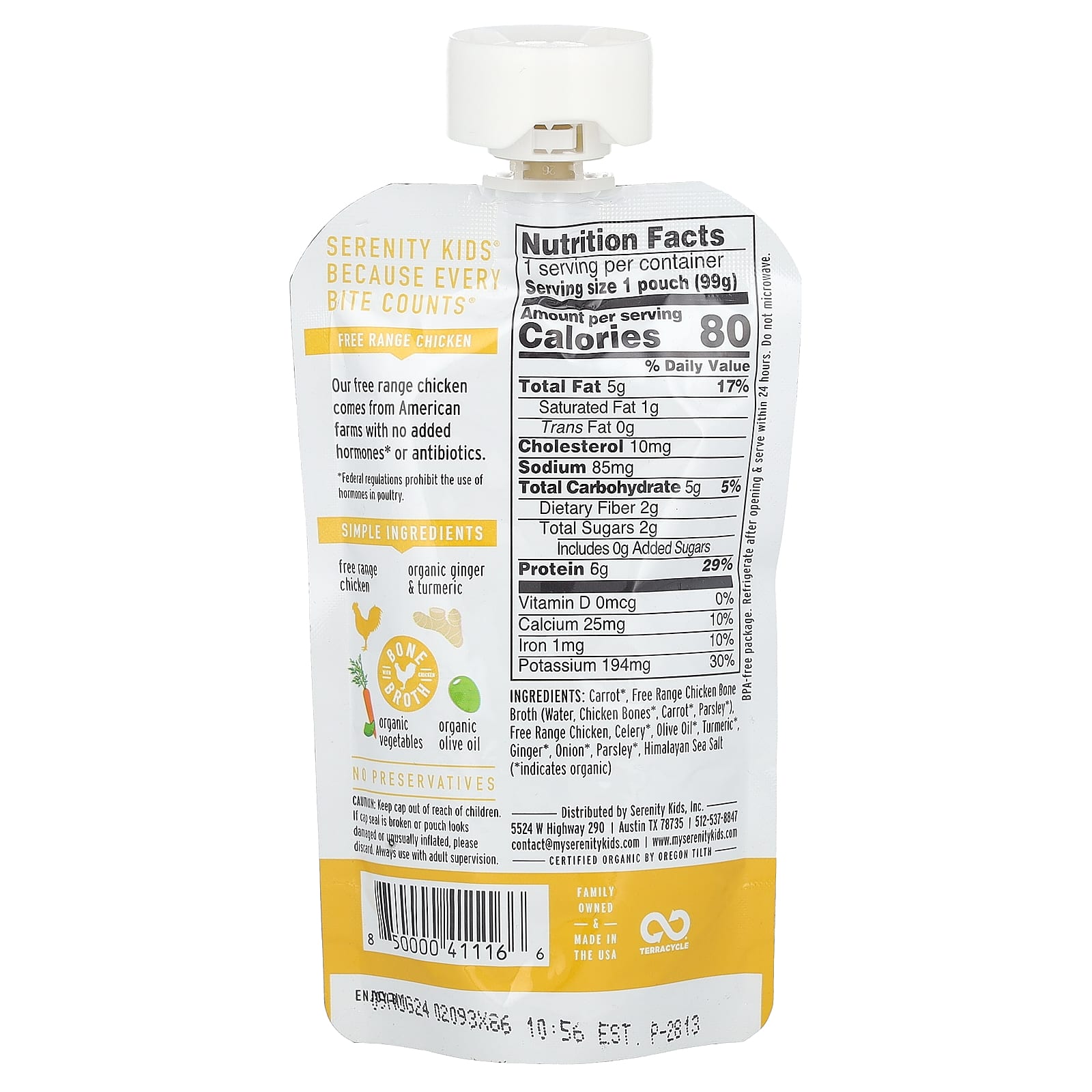 Serenity Kids, Turmeric Chicken with Organic Vegetables & Herbs, 7+ Months, 3.5 oz (99 g) - Image 2