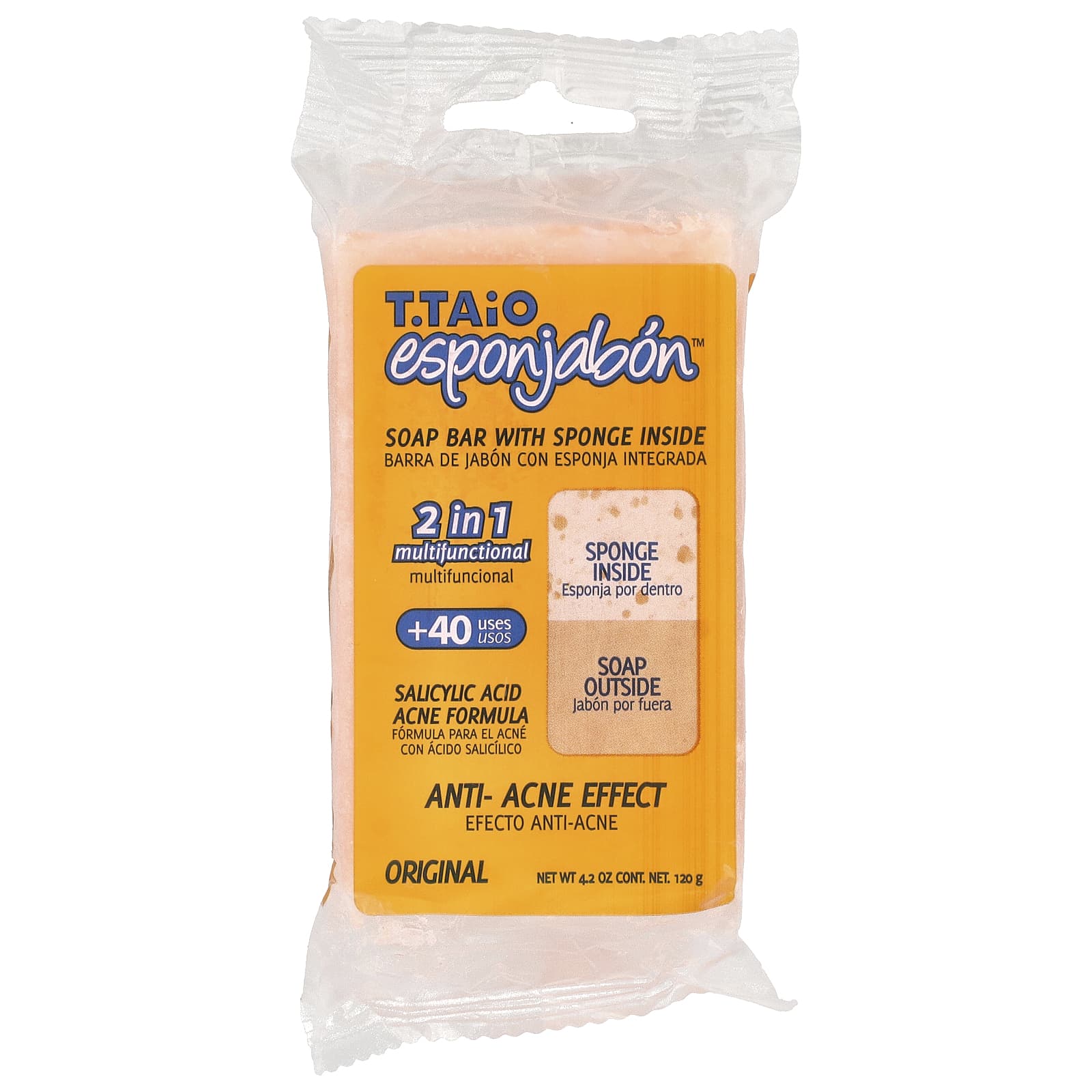 T. Taio, Soap Bar With Sponge Inside, Salicylic Acid Acne Formula, Original , 4.2 oz (120 g) - Image 1