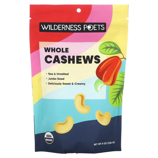 Wilderness Poets, Organic Whole Cashews, 8 oz (226 g) - Image 1