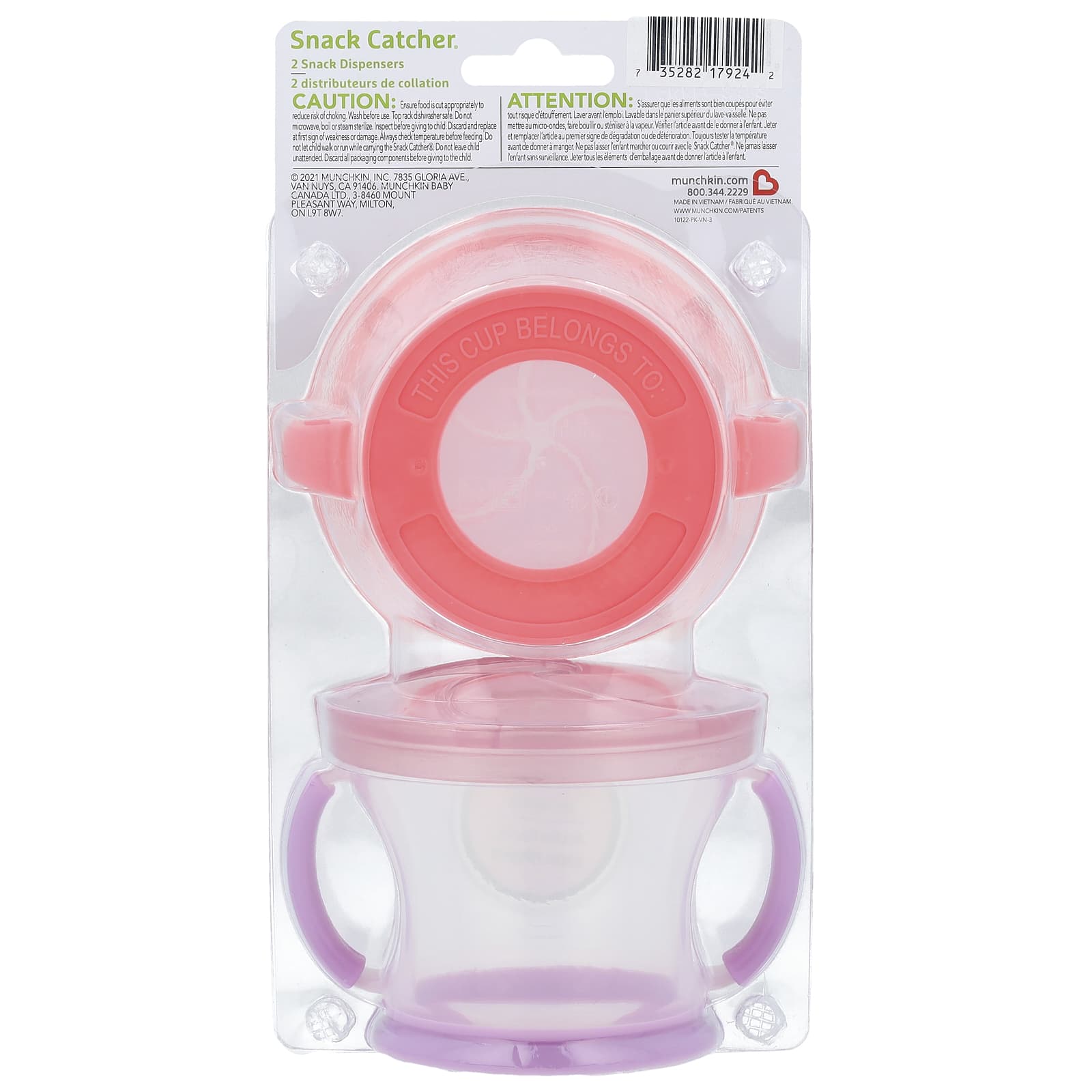 Munchkin, Snack Catcher™, Snack Dispensers, 12 Months+, Light Pink & Light Purple, 2 Count - Image 2