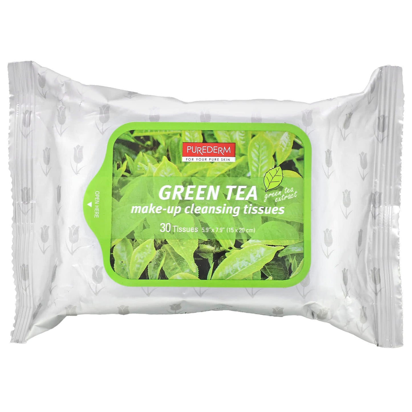 Purederm, Make-Up Cleansing Tissues, Green Tea, 30 Tissues - Image 1