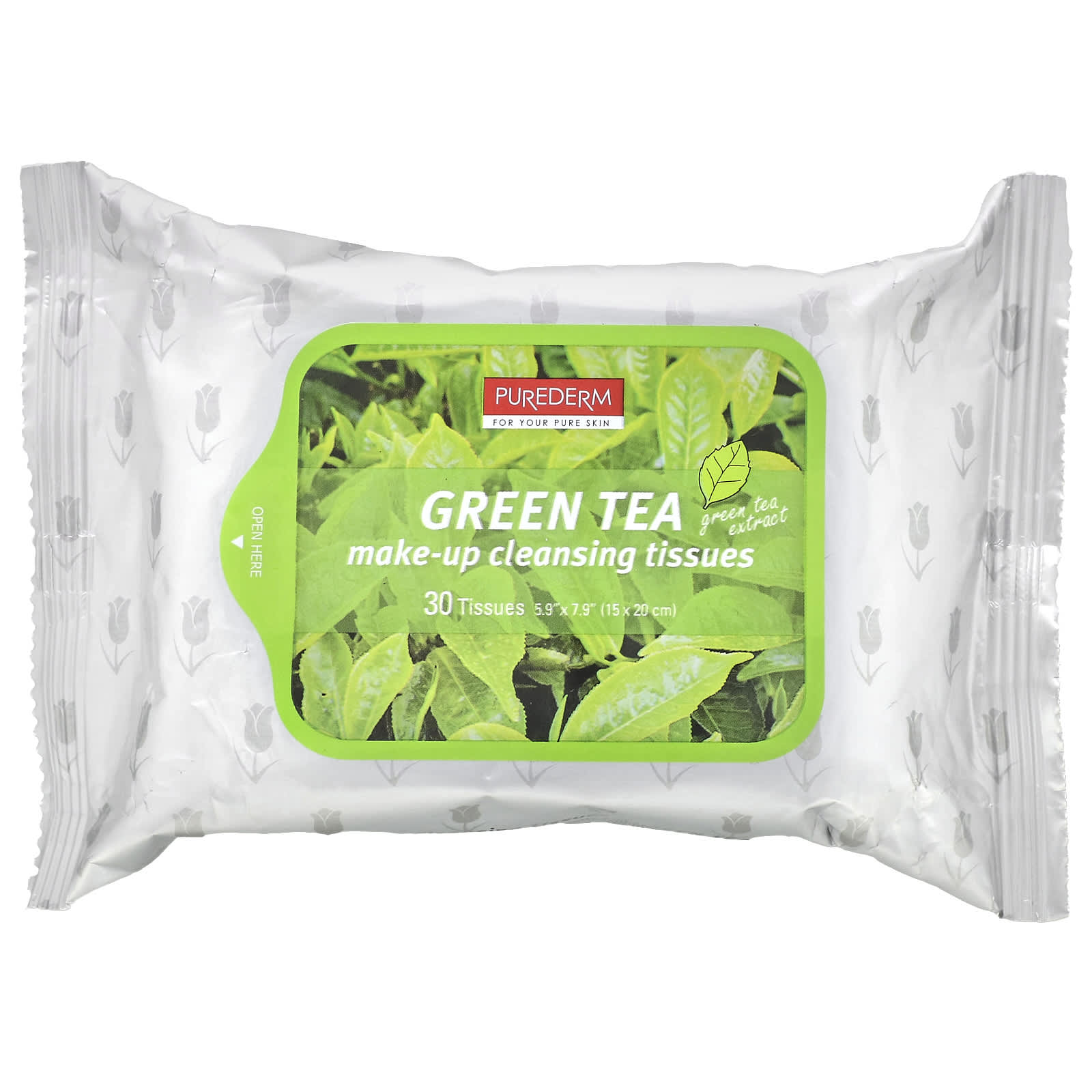 Purederm, Make-Up Cleansing Tissues, Green Tea, 30 Tissues - Image 1
