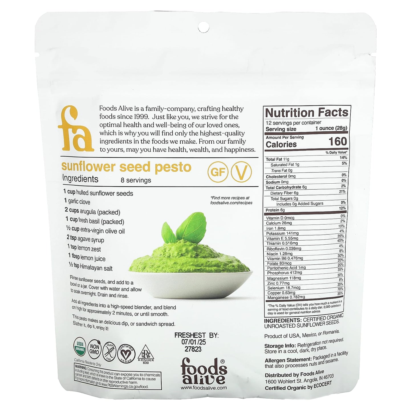 Nutrient-Rich Organic Sunflower Seeds by Foods Alive, 12 oz - Image 2
