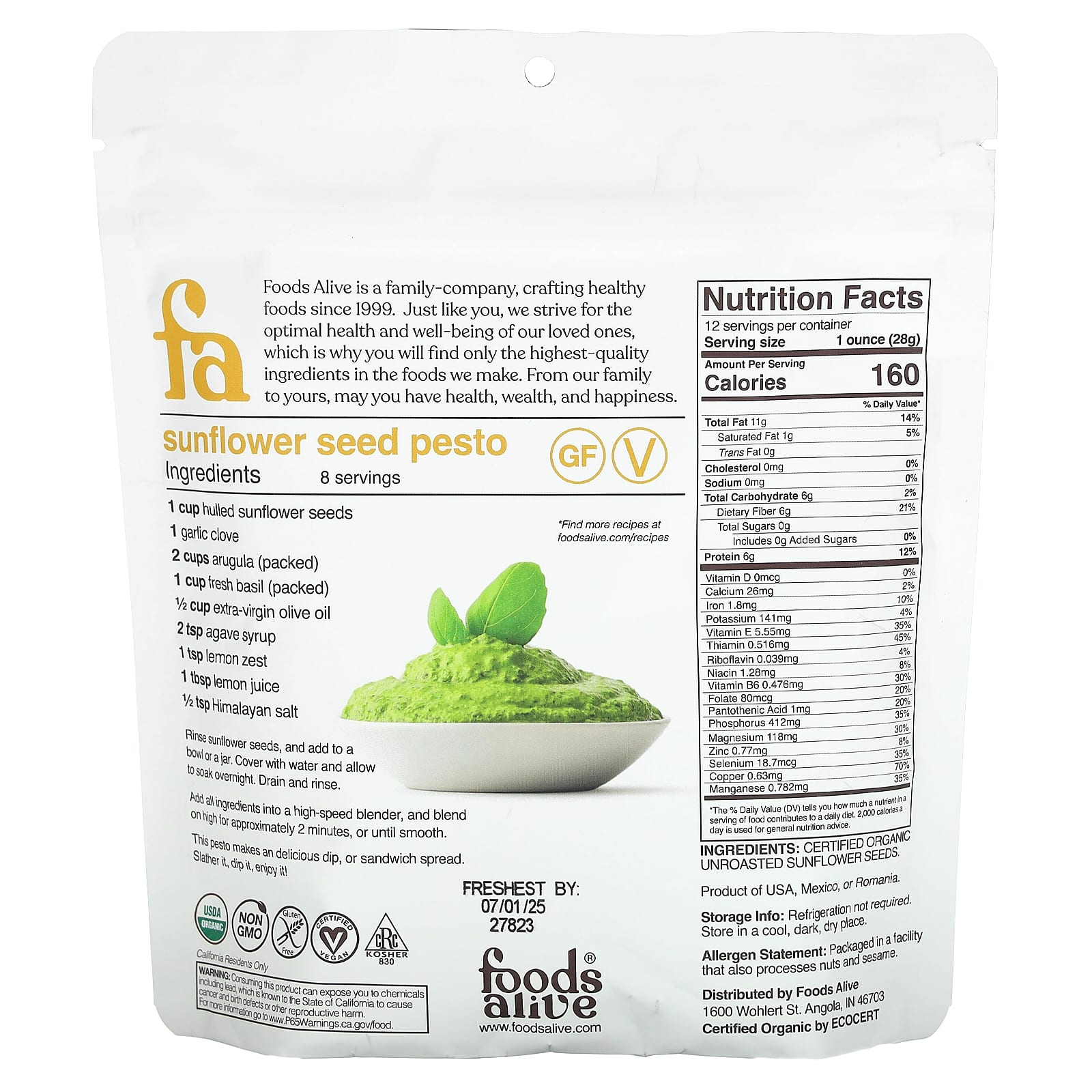 Nutrient-Rich Organic Sunflower Seeds by Foods Alive, 12 oz - Image 2