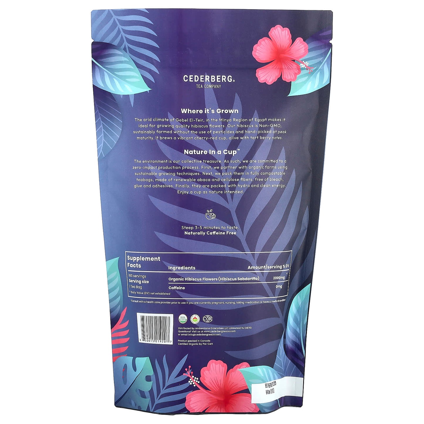 Organic Hibiscus Tea, Caffeine Free, 100 Natural Tea Bags, 7 oz (200 g) - Image 2