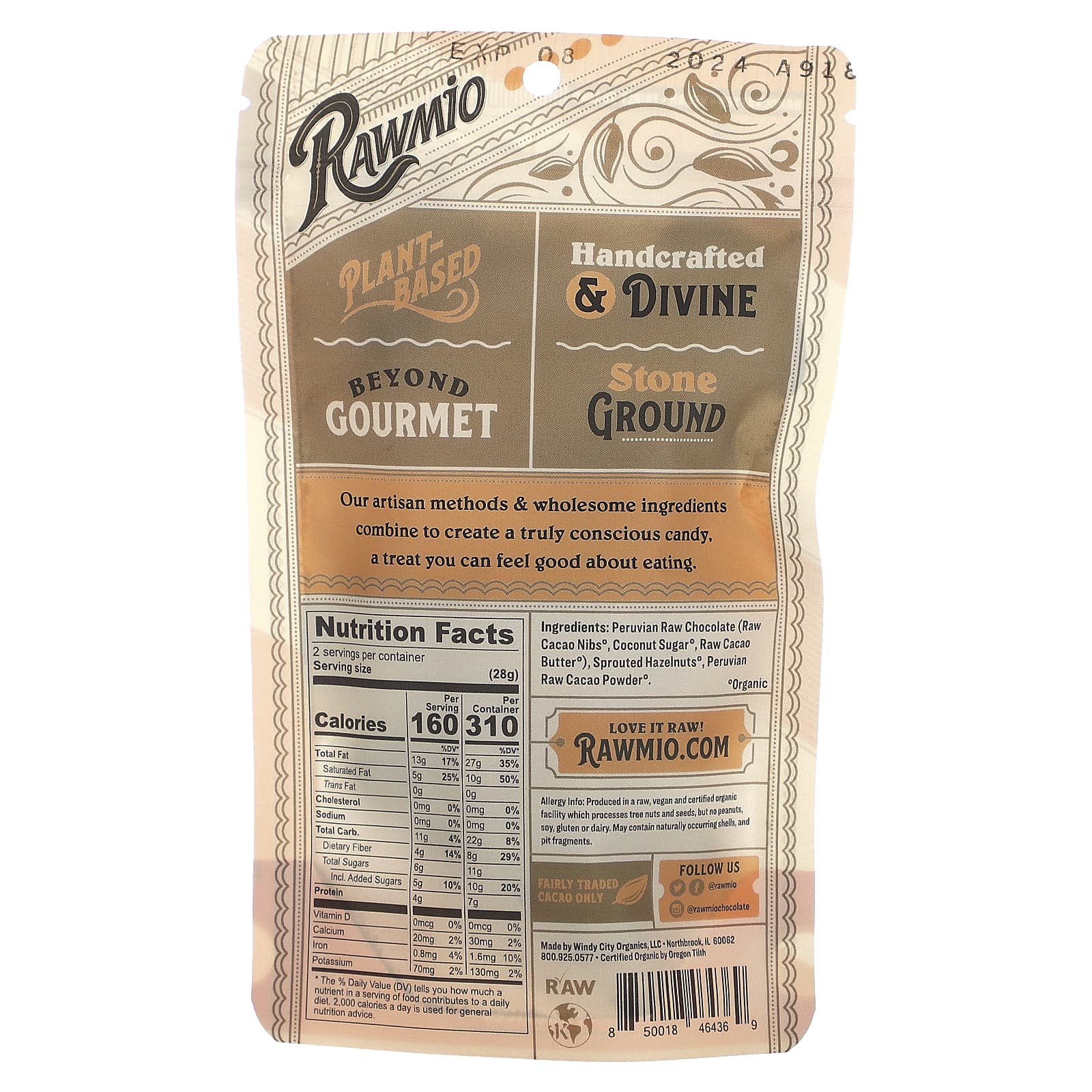 Rawmio, Chocolate Covered Sprouted Hazelnuts, 2 oz (56.7 g) - Image 2