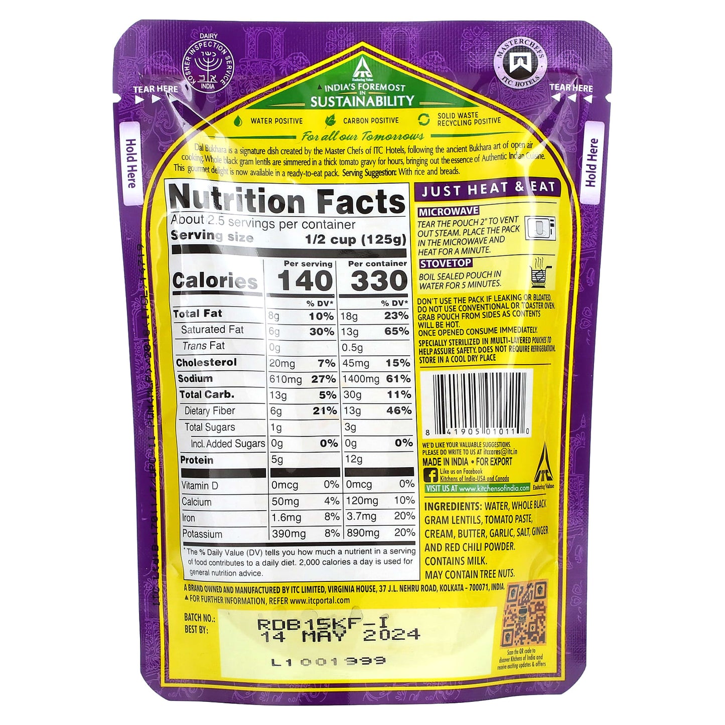 Kitchens of India, Dal Bukhara, Black Gram Lentils Curry, Mild, 10 oz (285 g) - Image 2