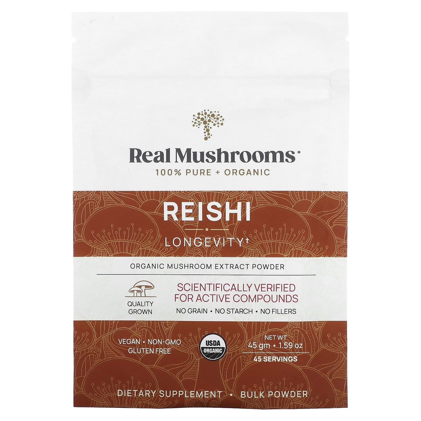 Real Mushrooms, Reishi, Organic Mushroom Extract Powder, 1.59 oz (45 gm) - Image 1