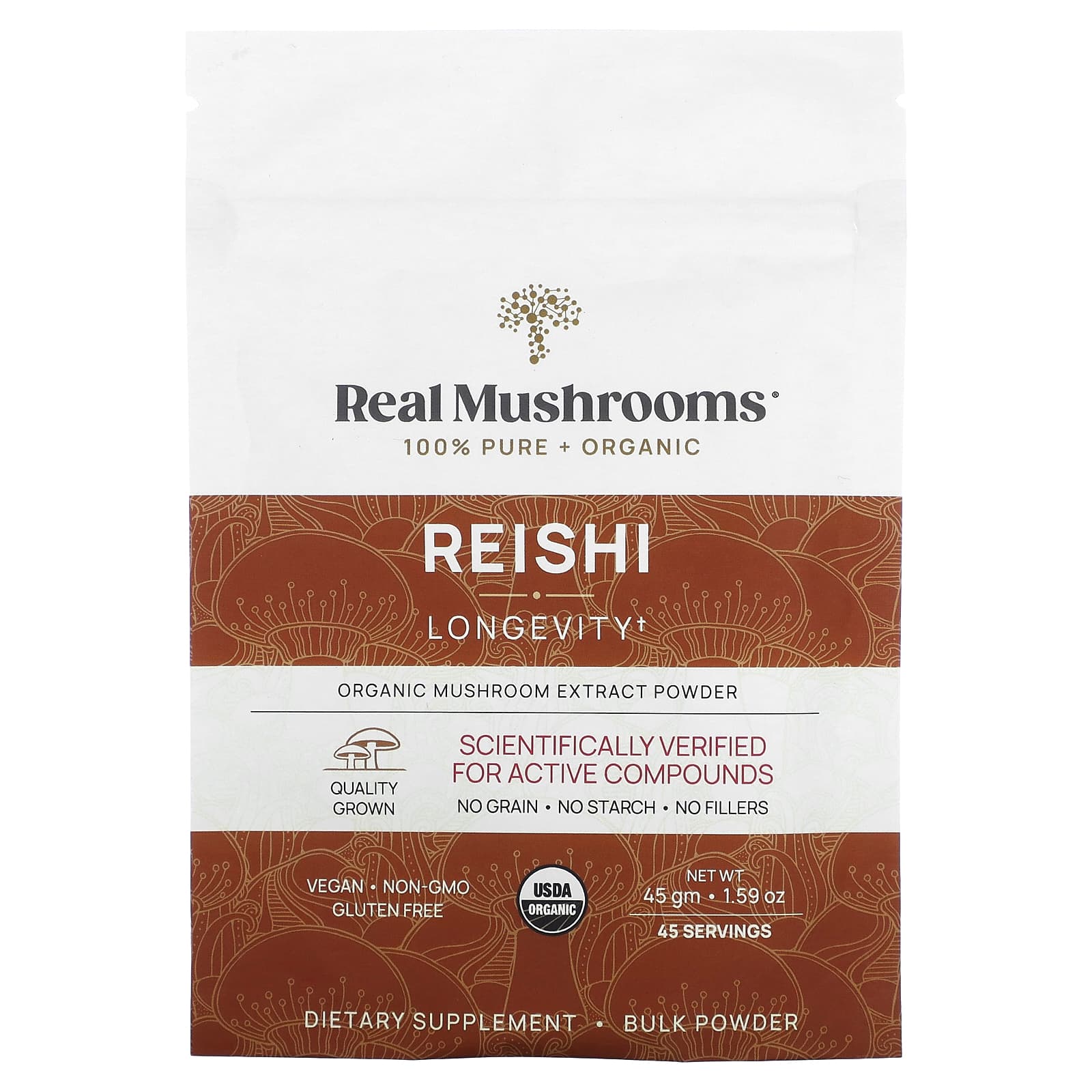 Real Mushrooms, Reishi, Organic Mushroom Extract Powder, 1.59 oz (45 gm) - Image 1