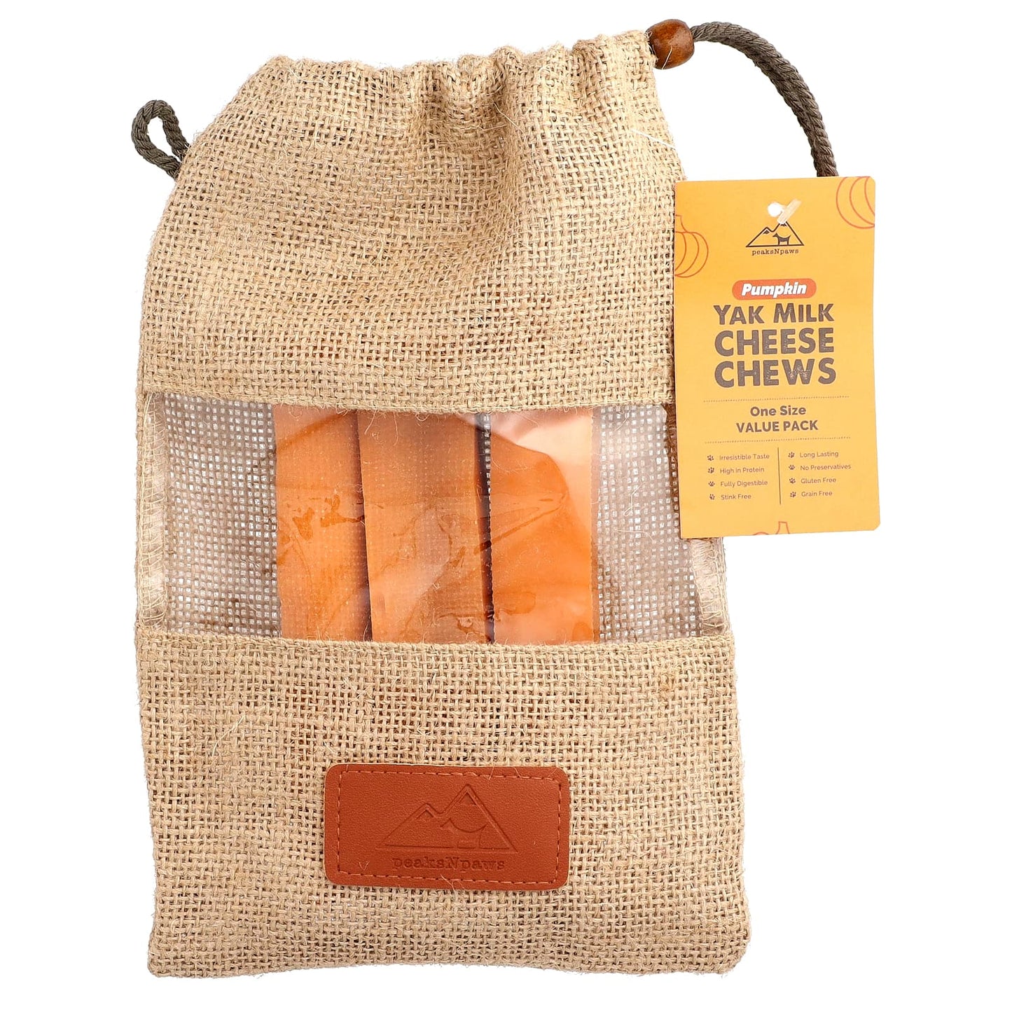 peaksNpaws, Yak Milk Cheese Chews, For Dogs, Pumpkin, 3 Chews, 10.5 oz - Image 1