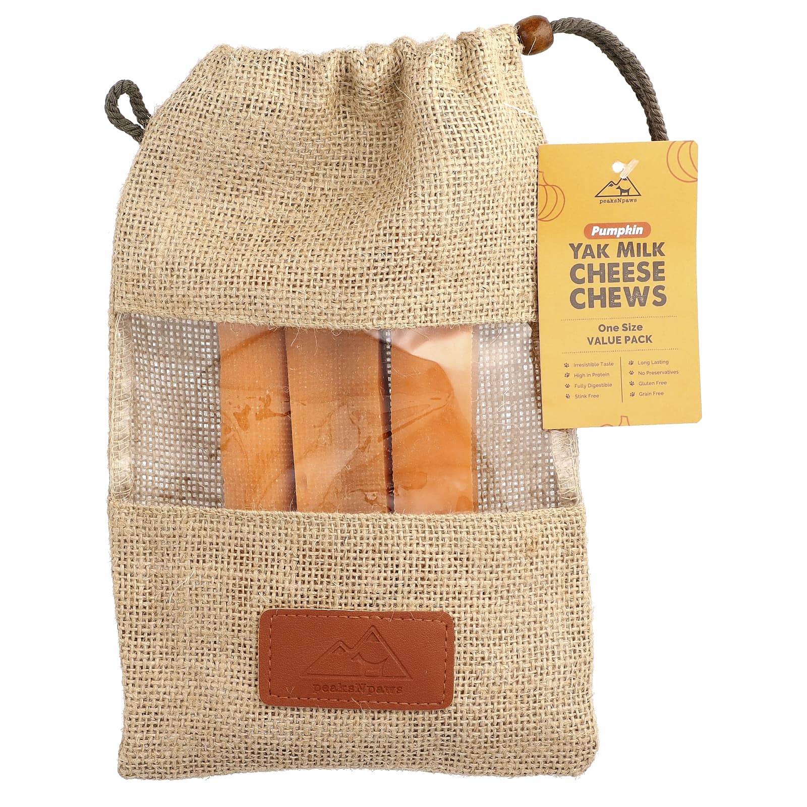 peaksNpaws, Yak Milk Cheese Chews, For Dogs, Pumpkin, 3 Chews, 10.5 oz - Image 1