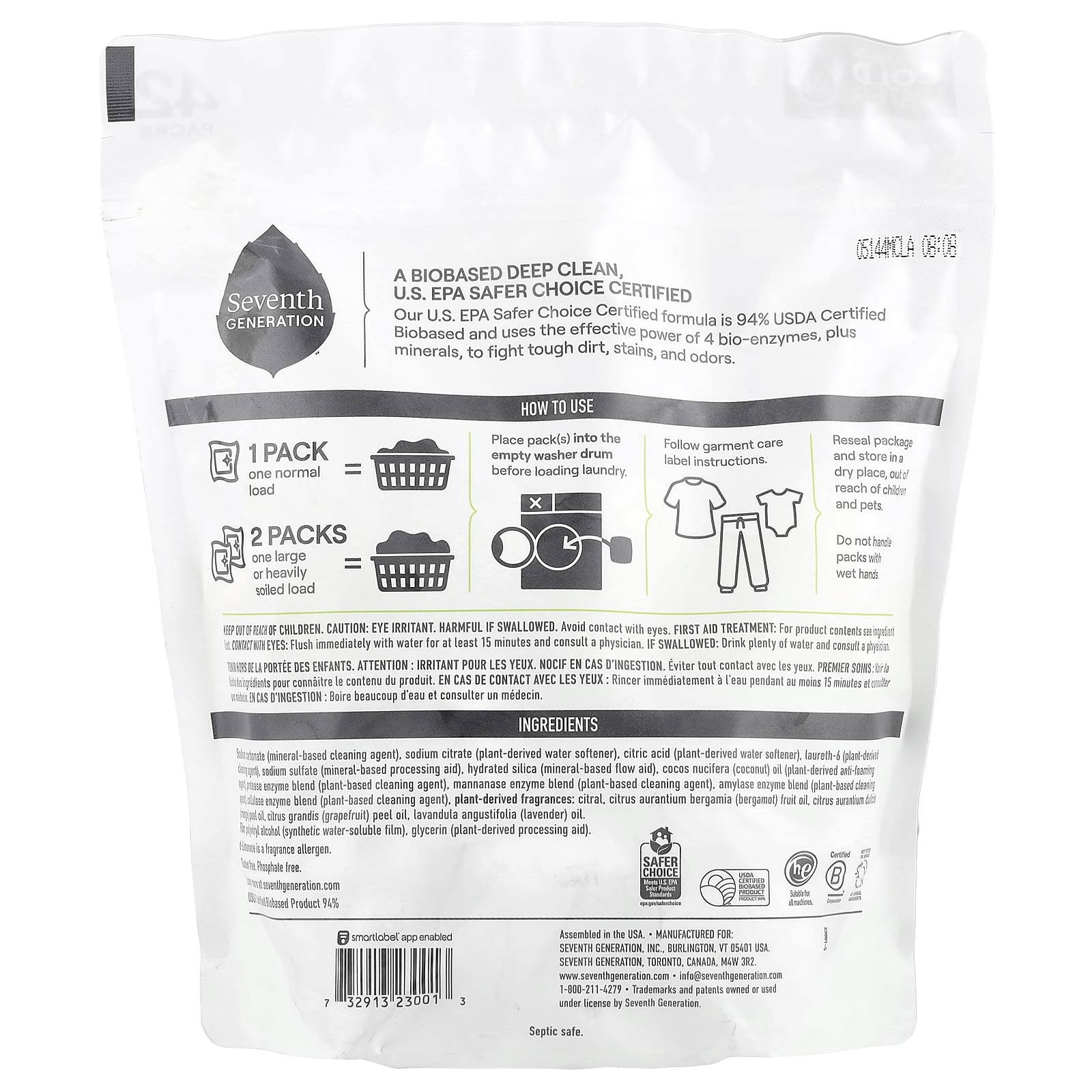Seventh Generation, Laundry Detergent Packs, Ultra Power +, Clean Scent, 42 Packs, 29.6 oz (840 g) - Image 2