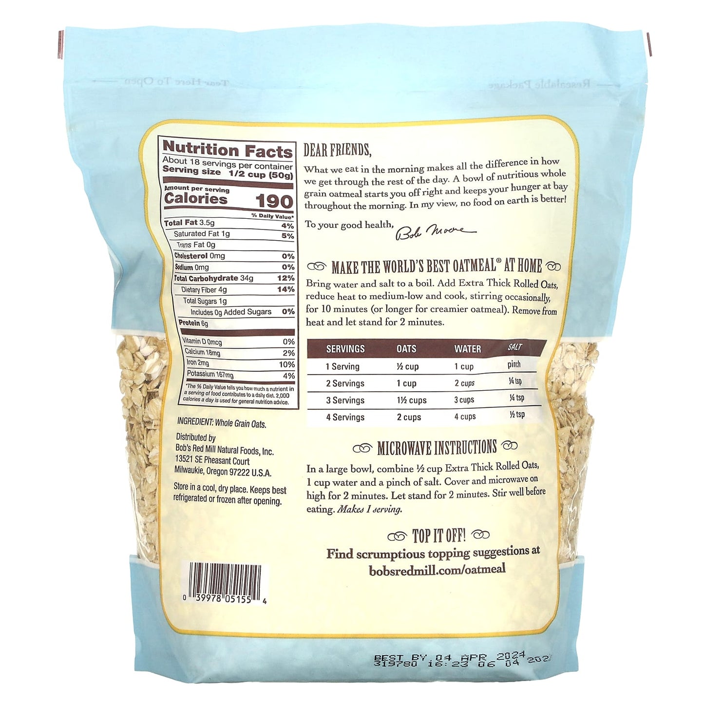 Bob's Red Mill Extra Thick Rolled Oats - 100% Whole Grain Oatmeal - Image 2