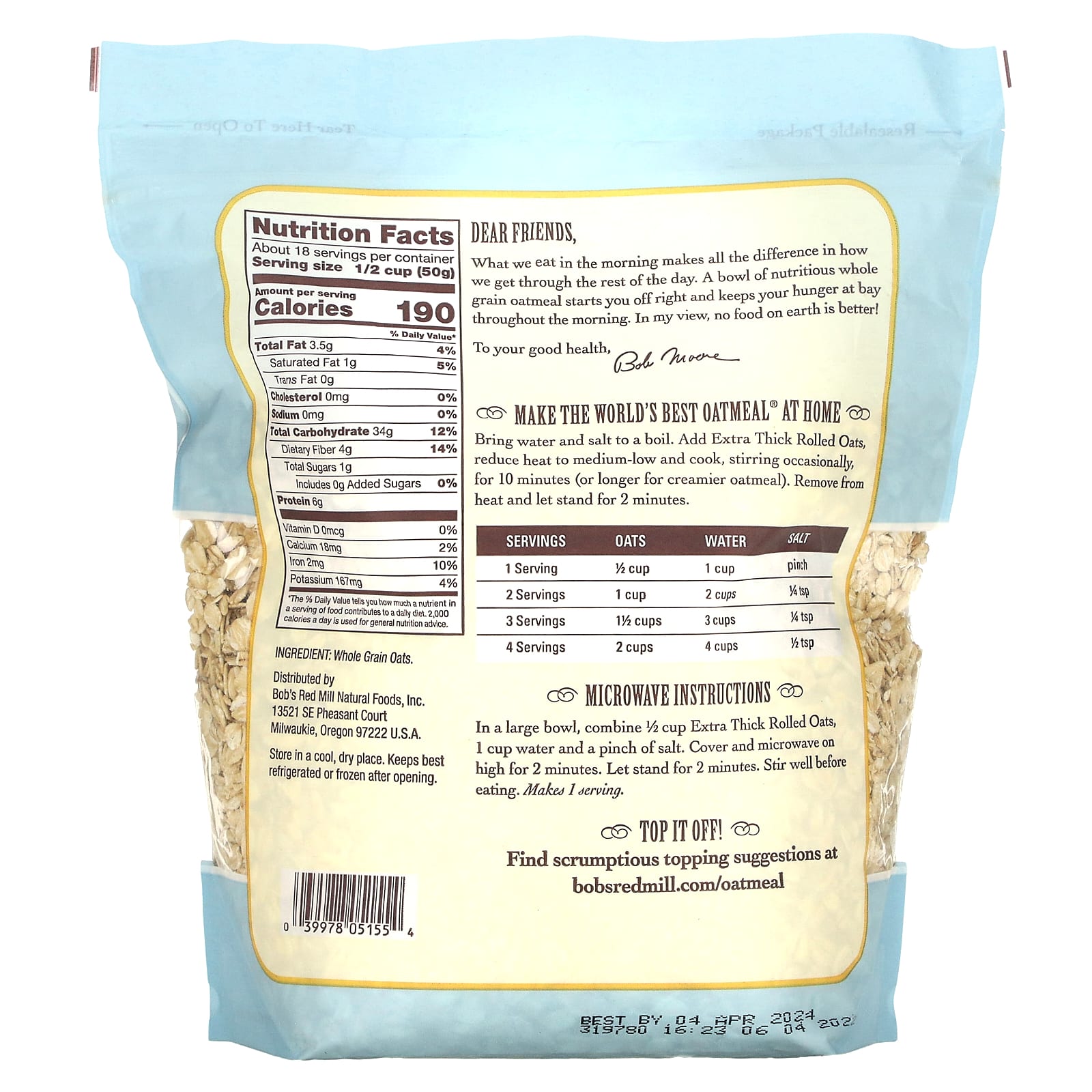 Bob's Red Mill Extra Thick Rolled Oats - 100% Whole Grain Oatmeal - Image 2