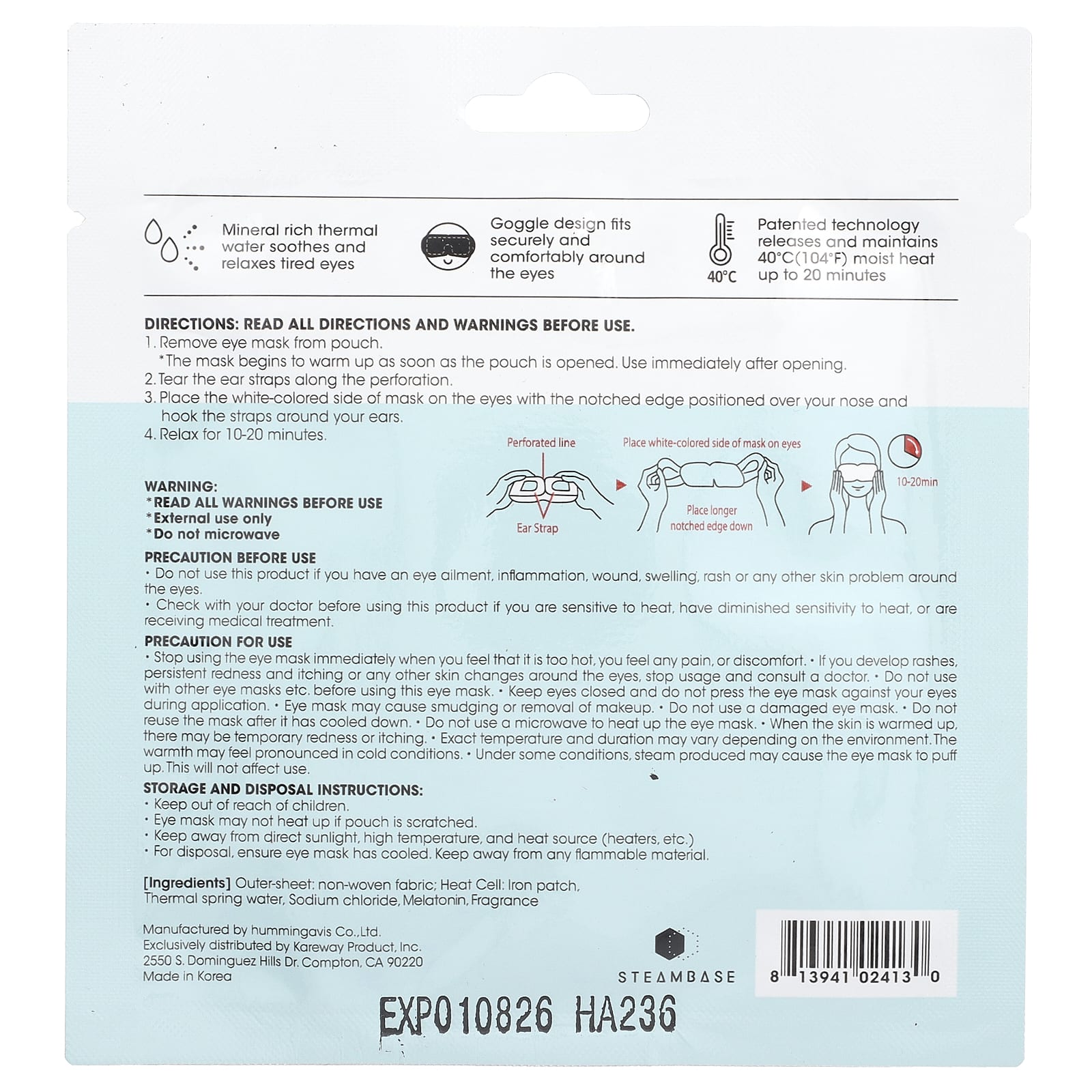 Steambase, Steam Eyemask, Herbal Chamomile, 1 Mask - Image 2
