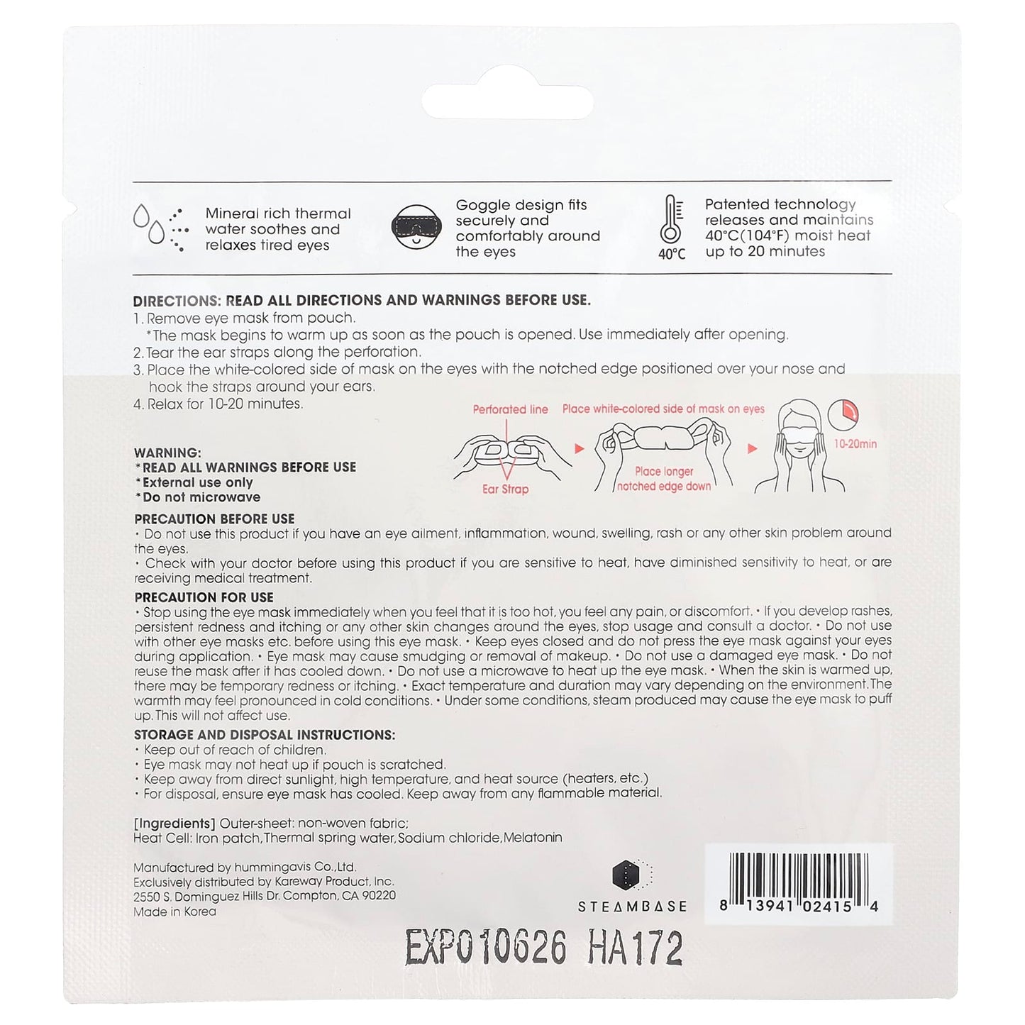 Steambase, Steam Eyemask, Unscented, 1 Mask - Image 2