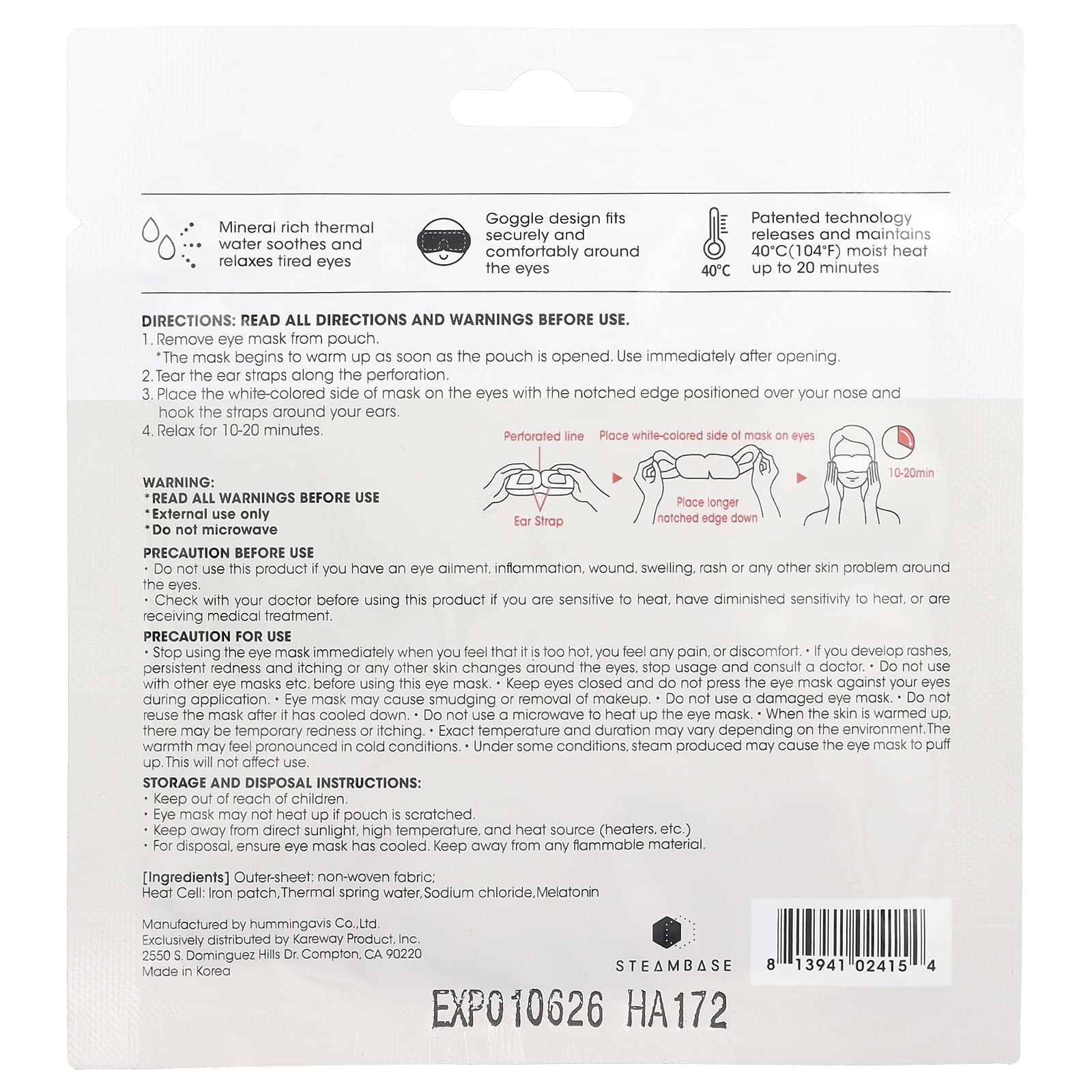 Steambase, Steam Eyemask, Unscented, 1 Mask - Image 2