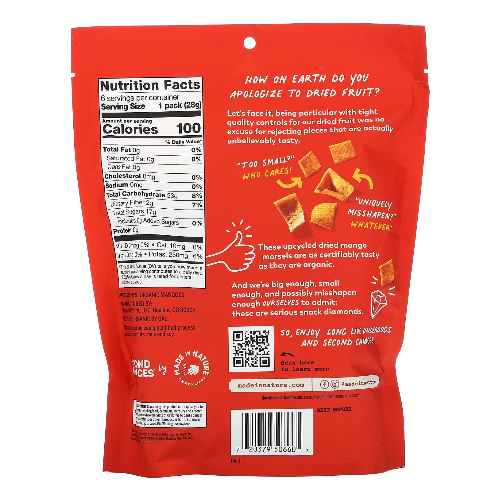 Made in Nature, Second Chances Mangoes, Dried Upcycled Fruit, 6 Pack, 1 oz (28 g) Each - Image 2