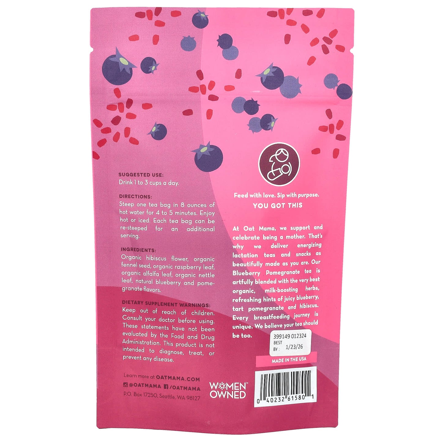 Oat Mama, Lactation Tea, Blueberry Pomegranate, Caffeine Free, 14 Tea Bags, 32 g - Image 2