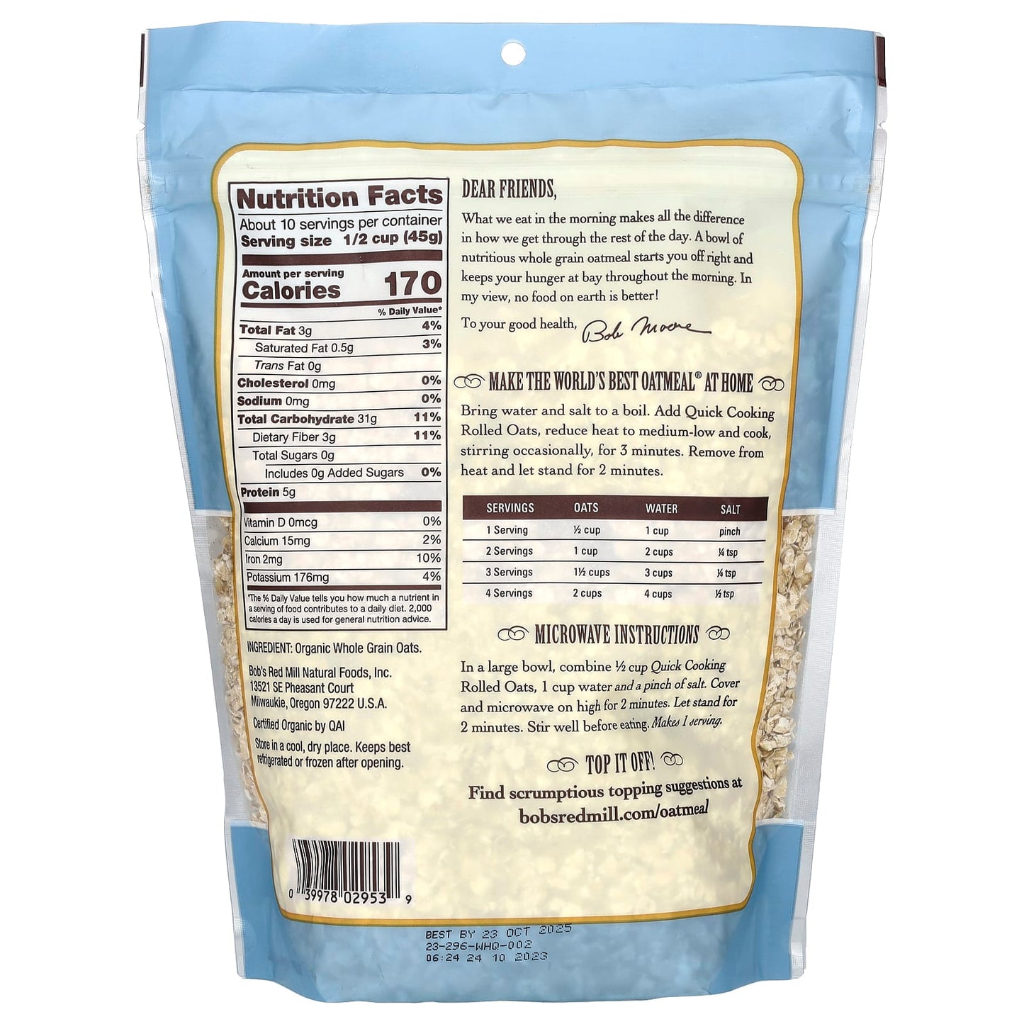 Organic Quick Cooking Rolled Oats | Non GMO, Whole Grain, 16 oz - Image 2